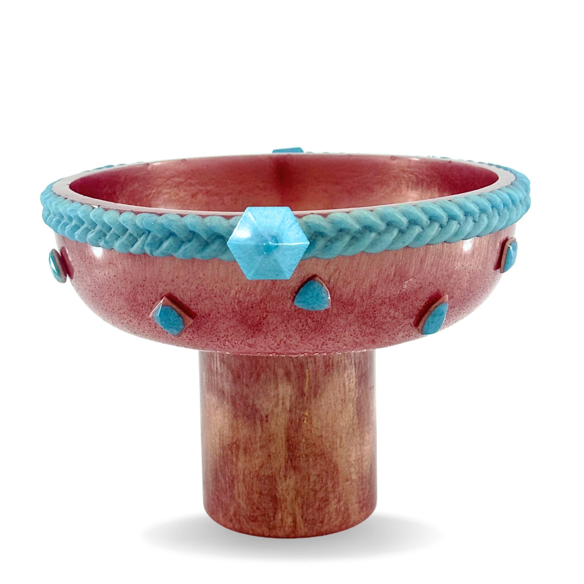 Pedestal Serving Bowl with Stone Accents - Rose Gold with Teal Stone