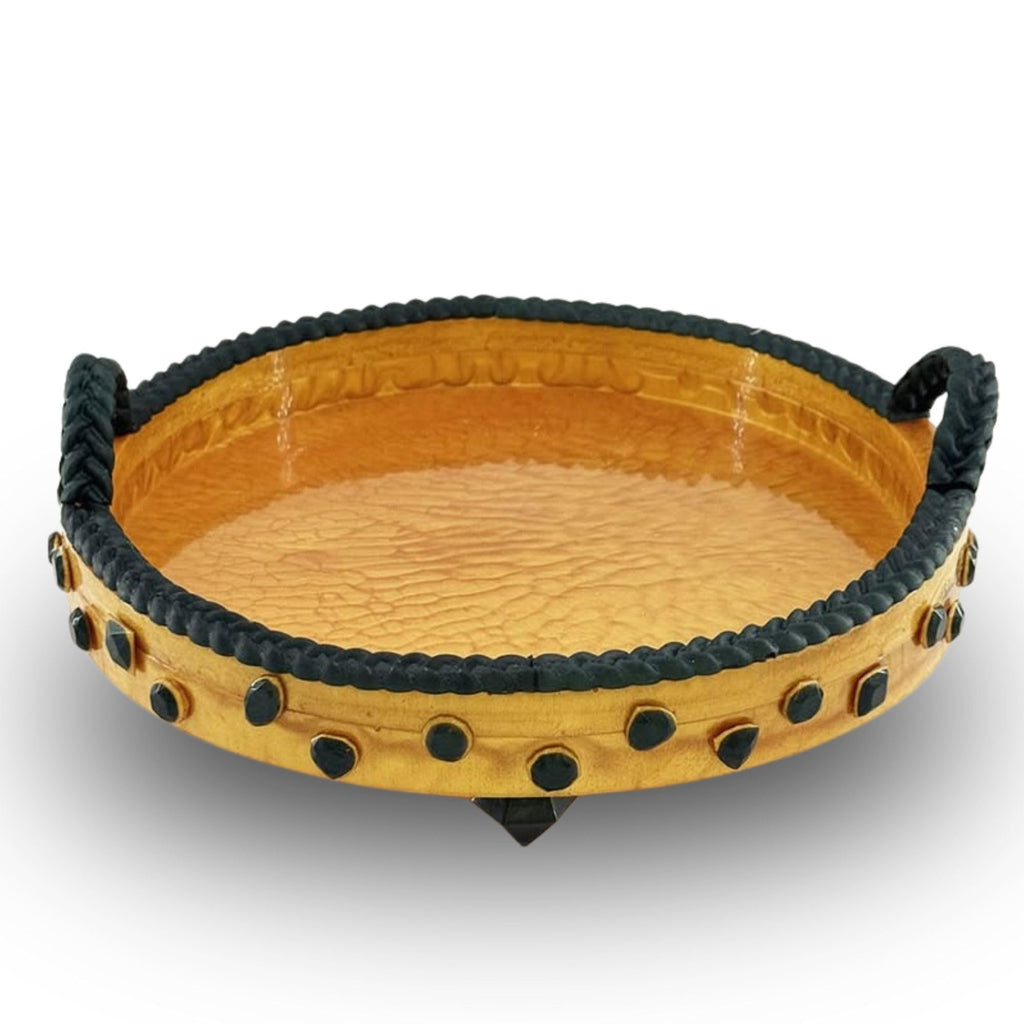 Shantora Round Serving Tray with Stone Accents - Gold with Green Stone
