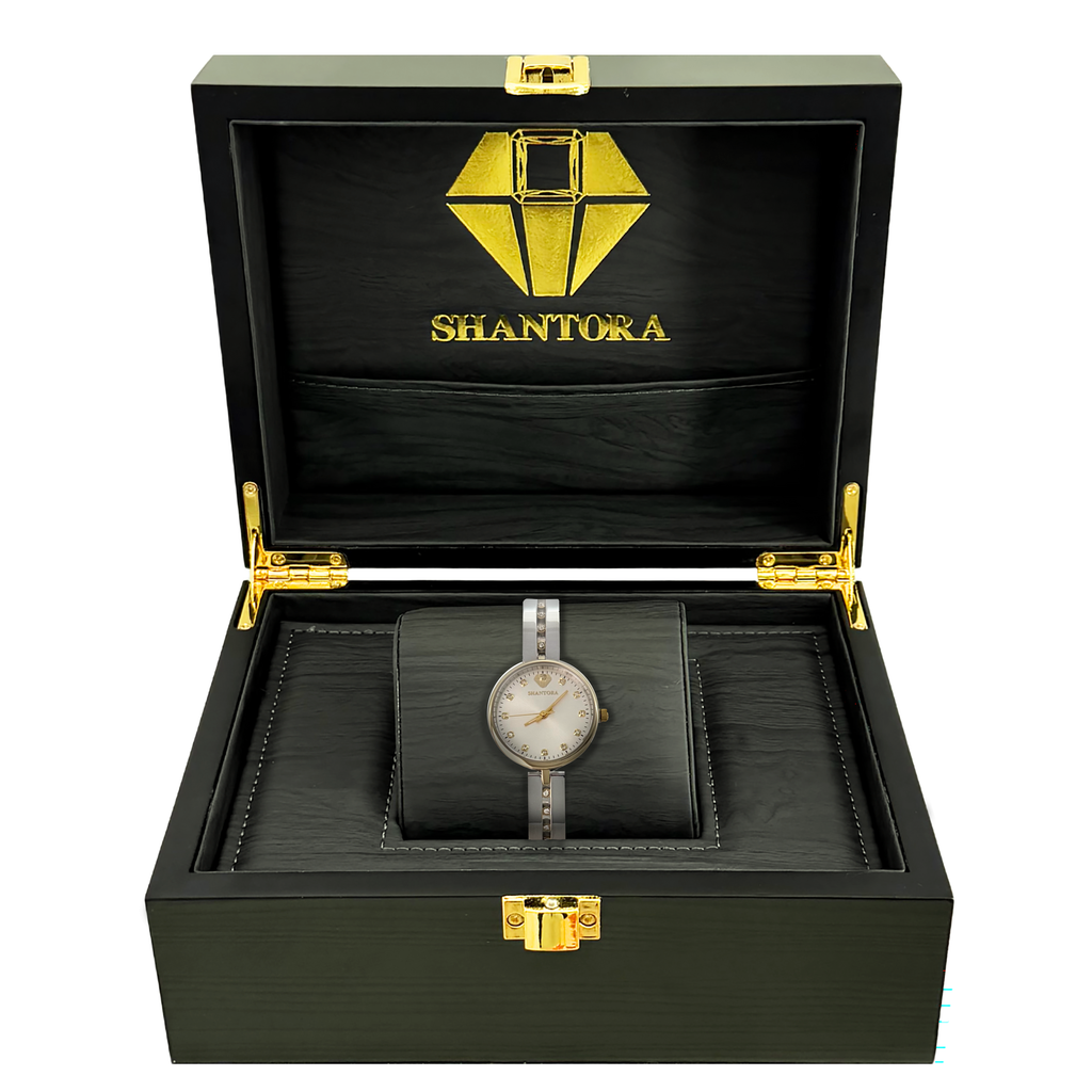 Shantora Ivory Halo | Clear Stone & Dual-Tone Silver–Gold Band