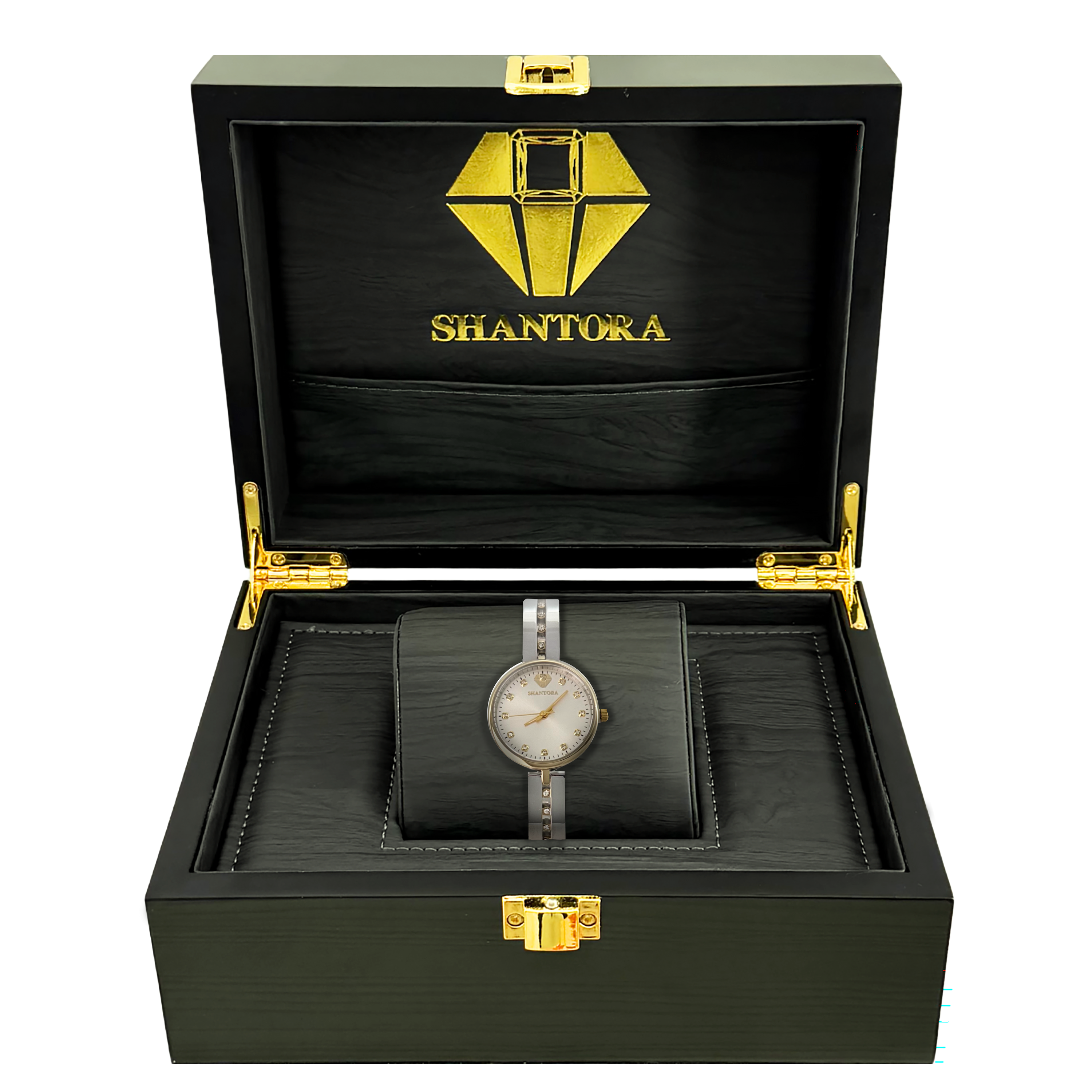 Shantora Ivory Halo | Clear Stone & Dual-Tone Silver–Gold Band