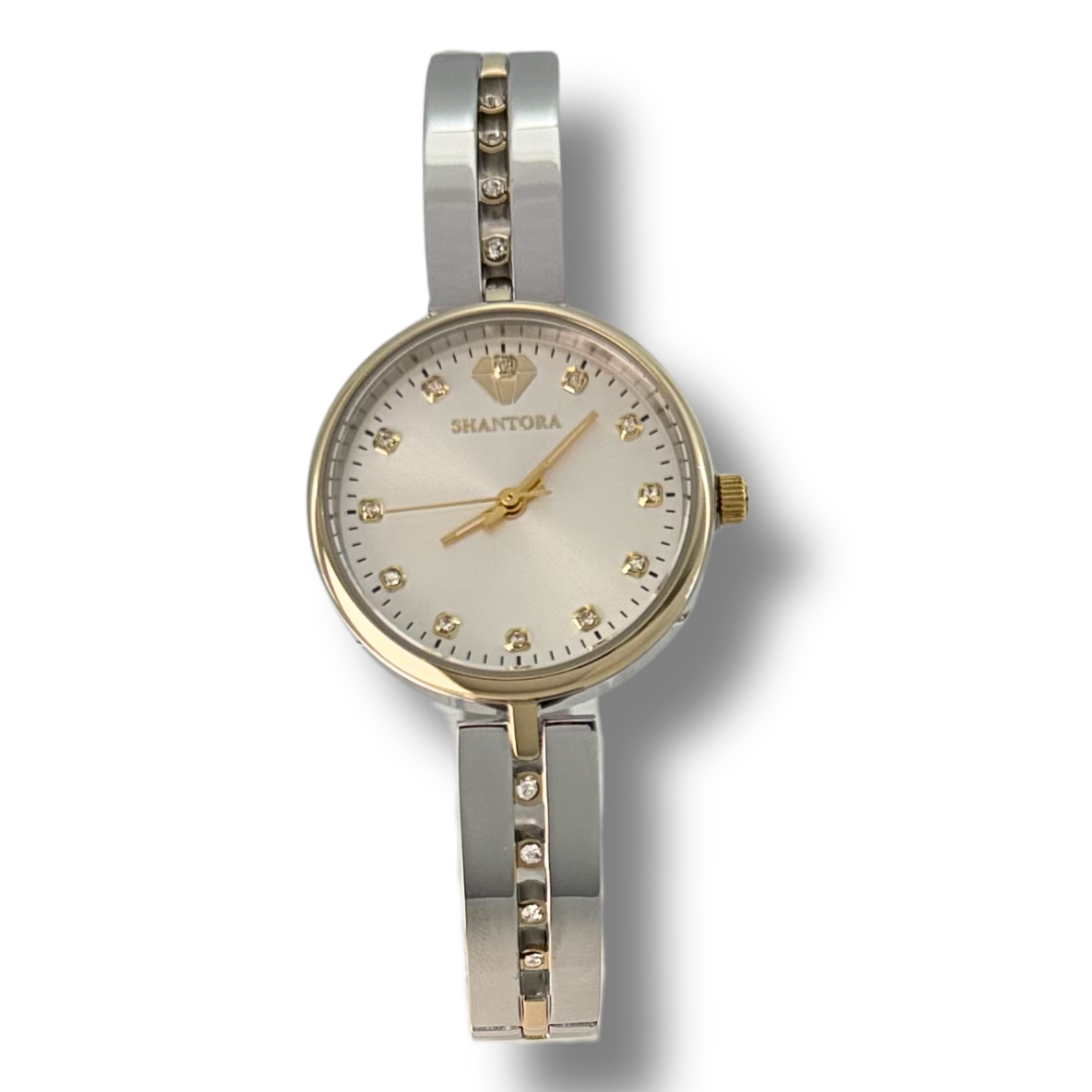 Shantora Ivory Halo | Clear Stone & Dual-Tone Silver–Gold Band