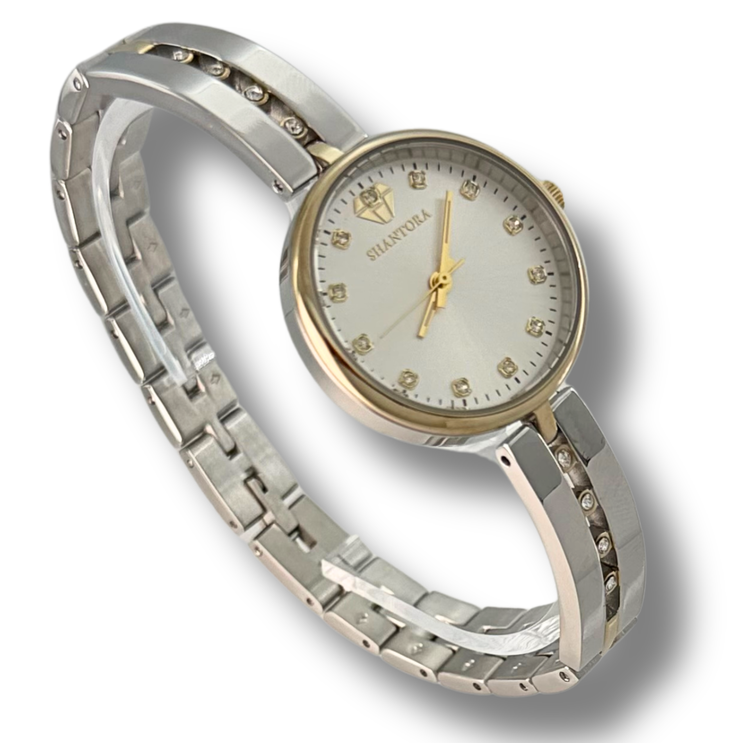 Shantora Ivory Halo | Clear Stone & Dual-Tone Silver–Gold Band