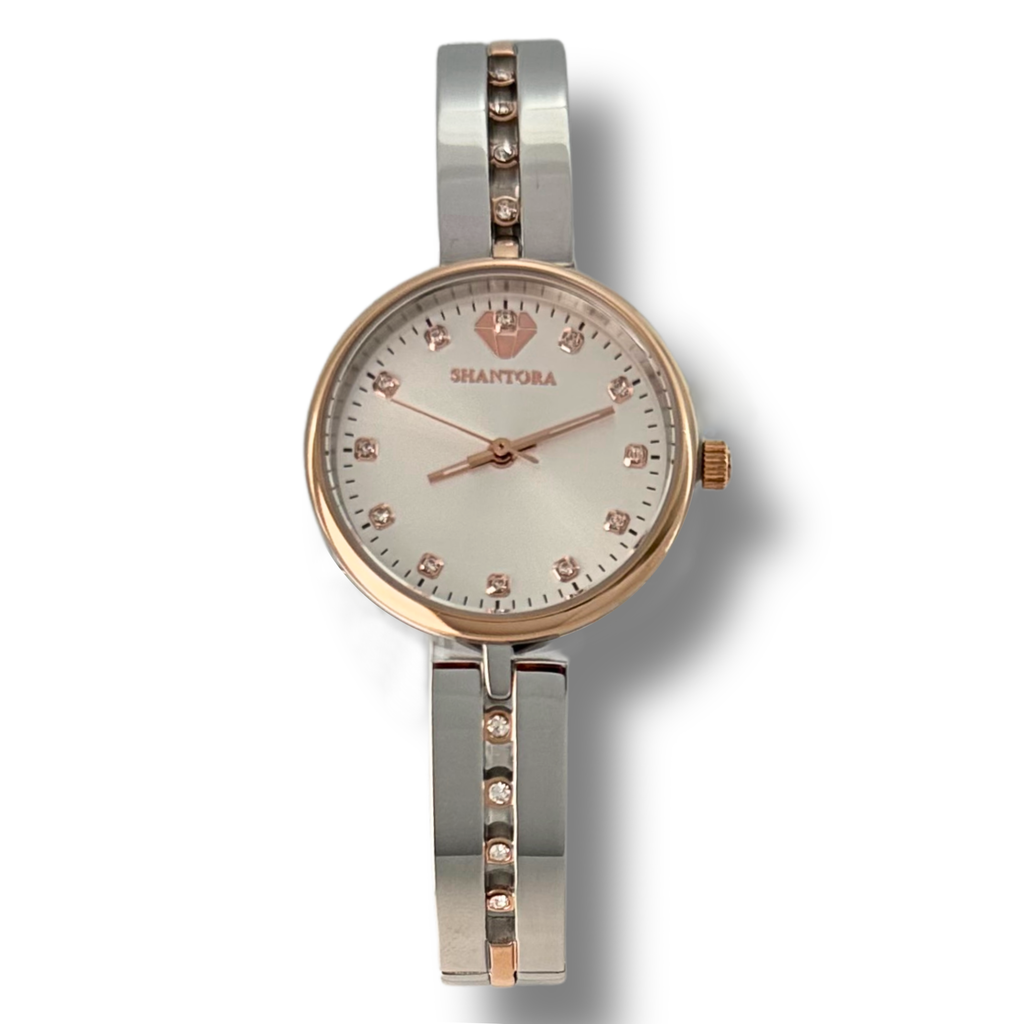 Shantora Blush Aura | Clear Stone & Dual-Tone Silver–Rose Gold Band