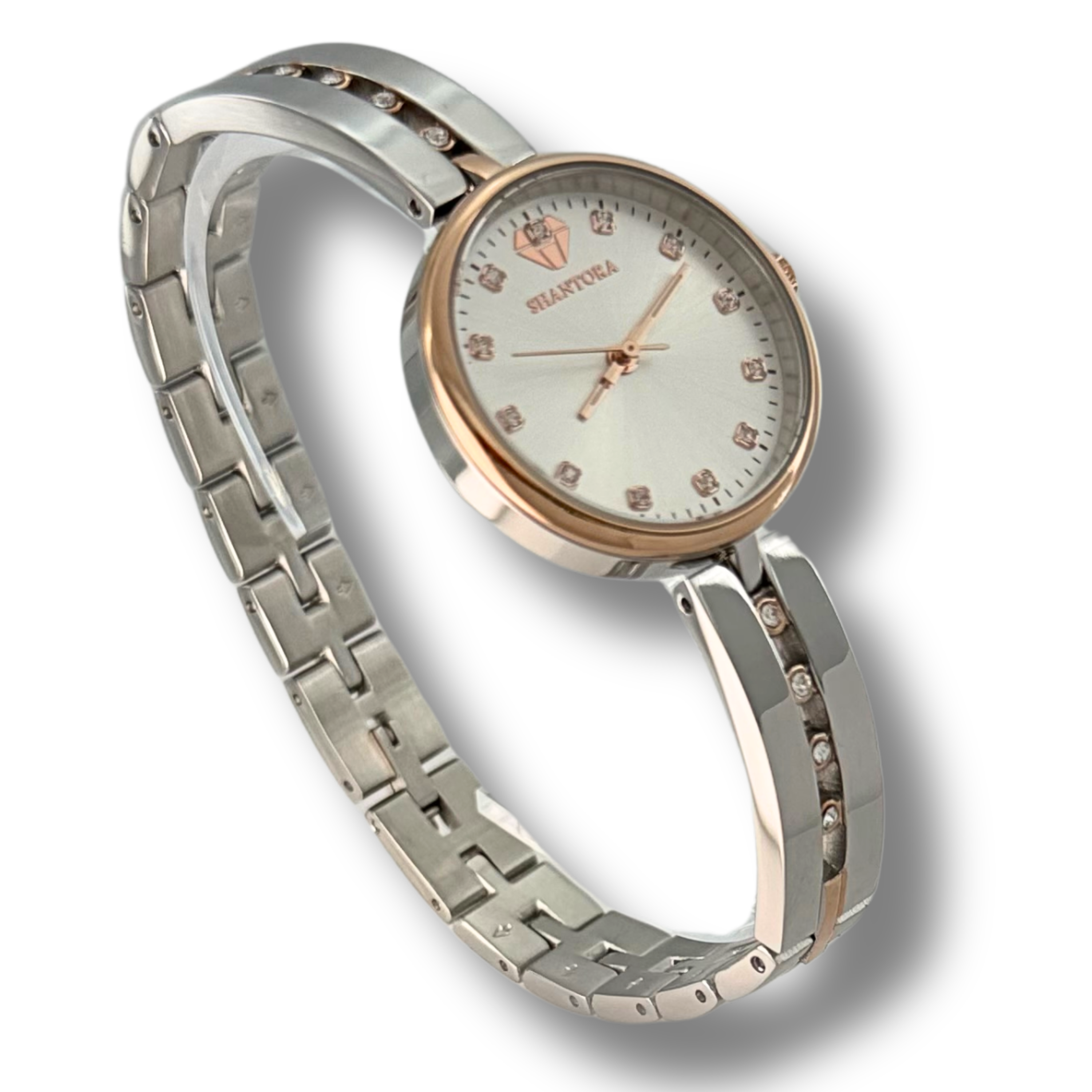 Shantora Blush Aura | Clear Stone & Dual-Tone Silver–Rose Gold Band