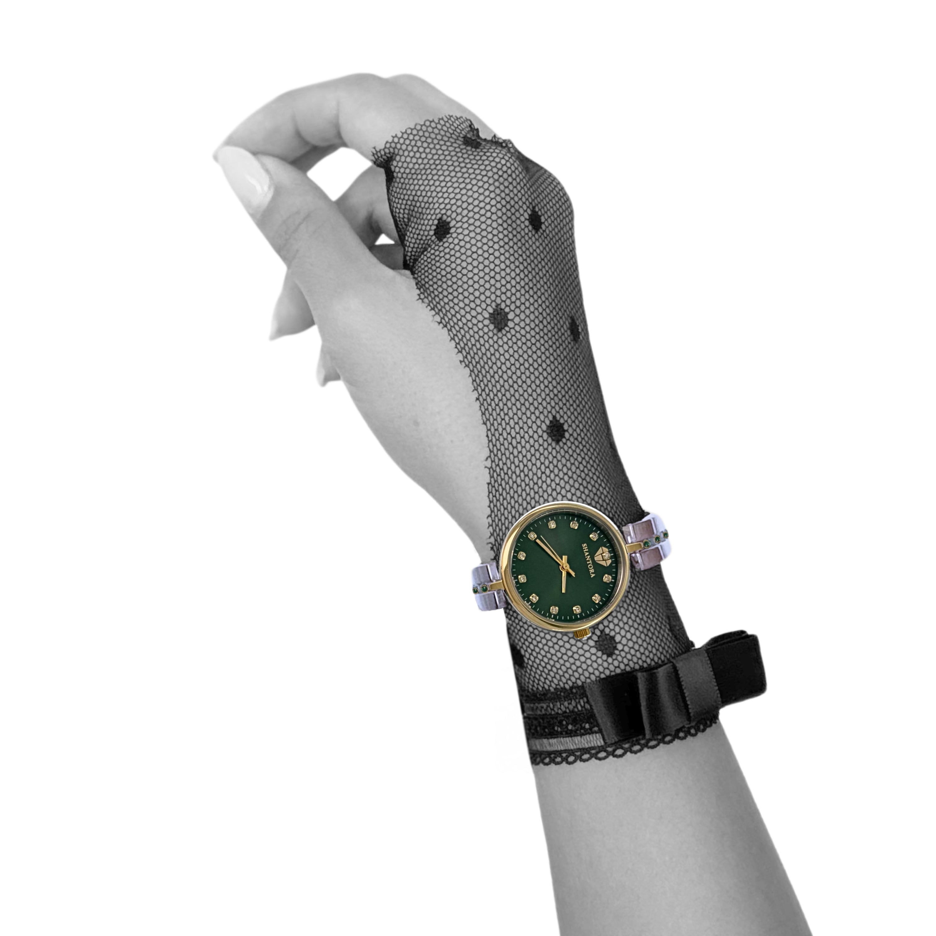 Shantora Emerald Dawn | Green Stone & Dual-Tone Silver–Gold Band