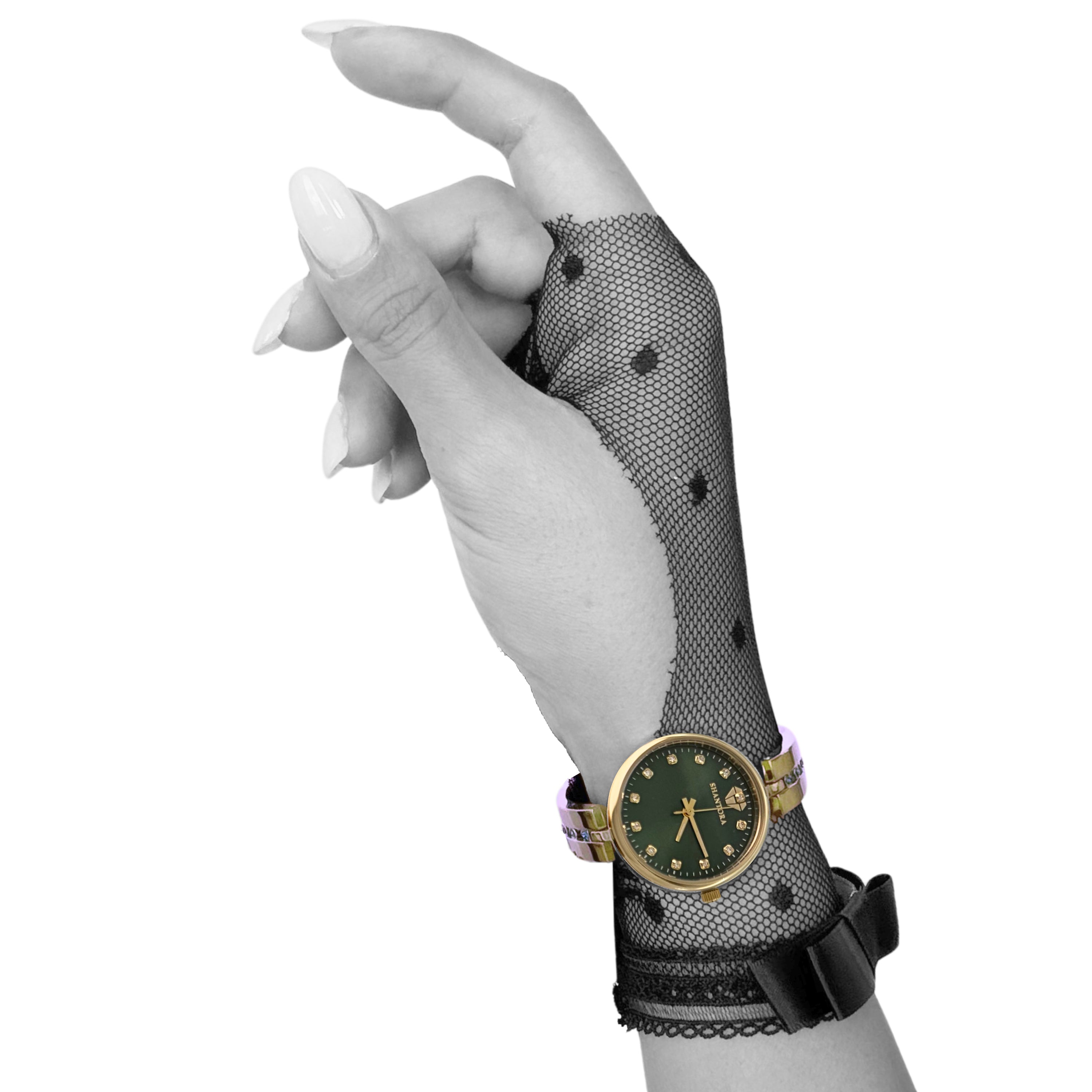 Shantora Forest Veil | Green Stone & Gold Band