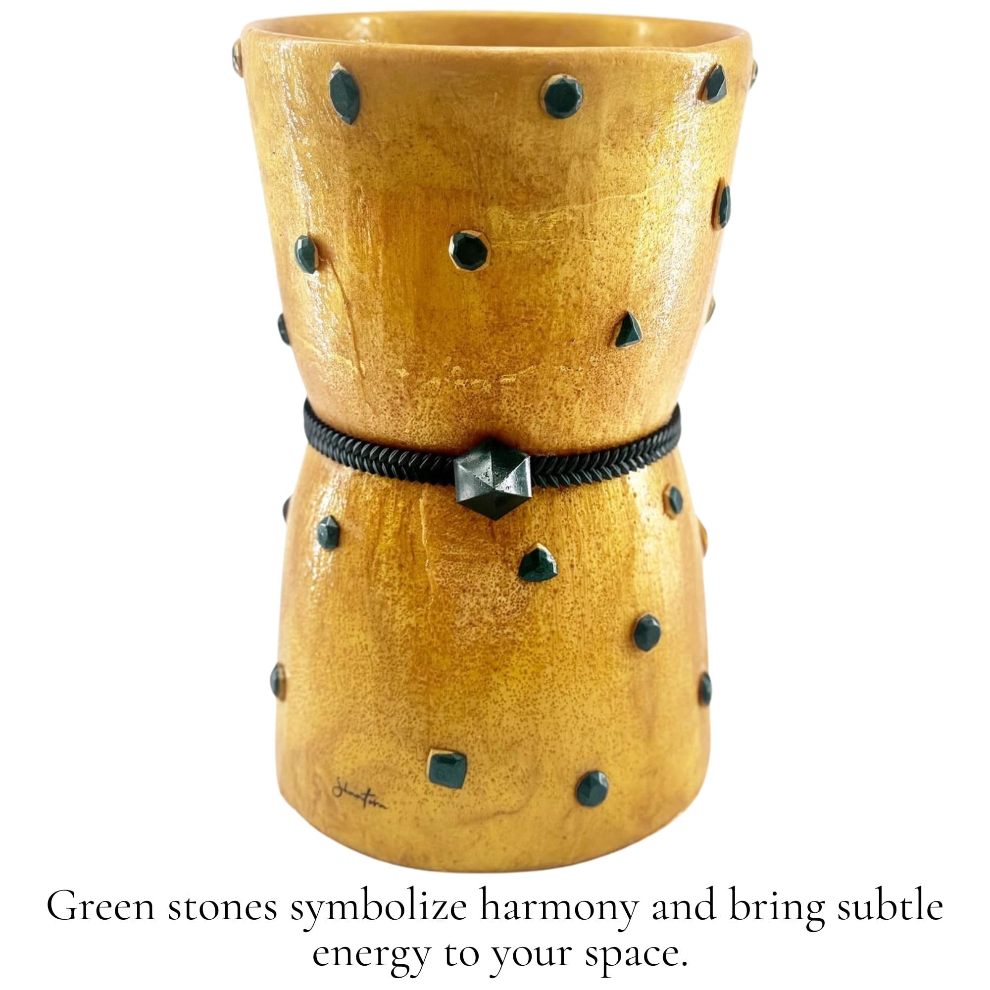 Shantora Hourglass Vase with Stone Accents - Gold with Green Stone