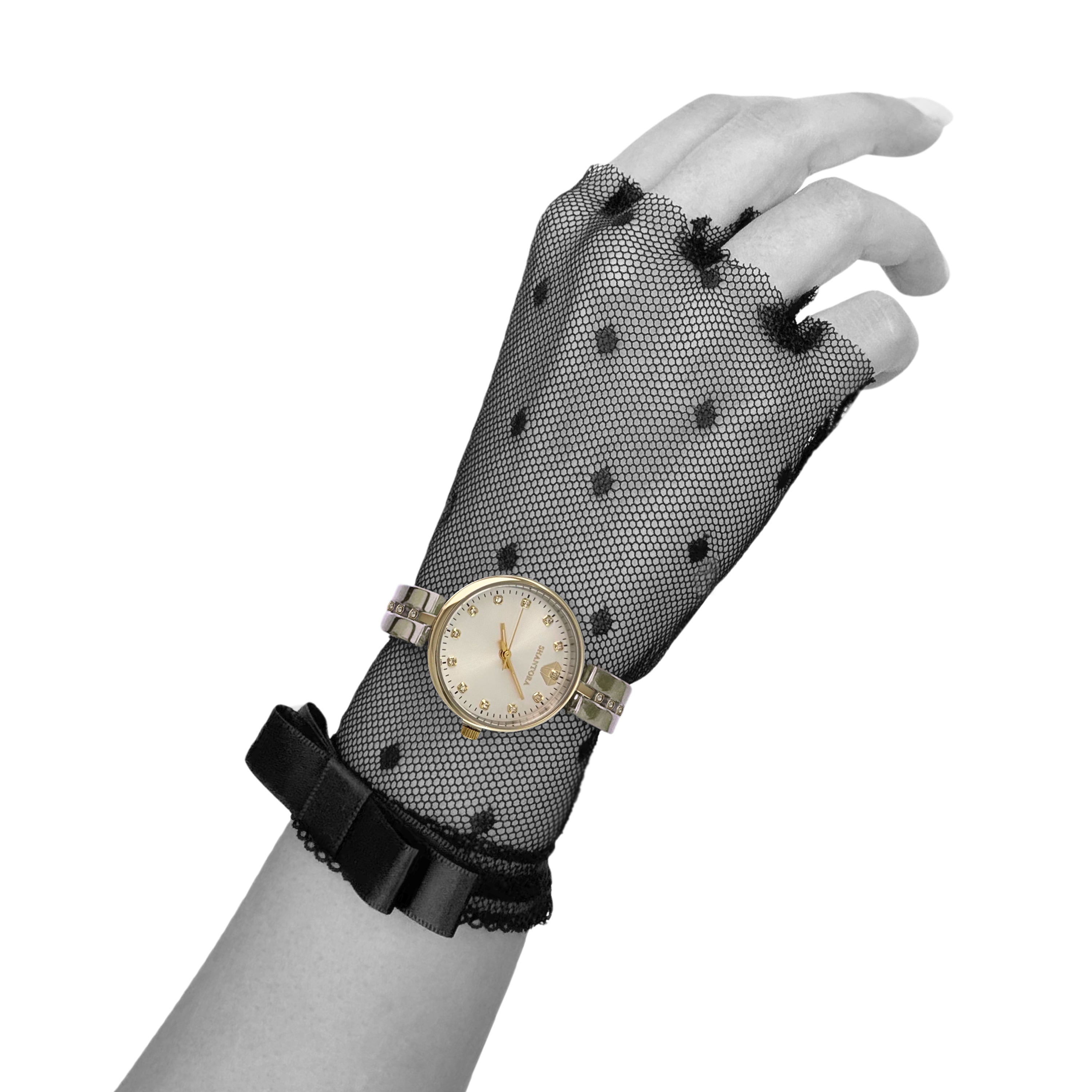 Shantora Ivory Halo | Clear Stone & Dual-Tone Silver–Gold Band