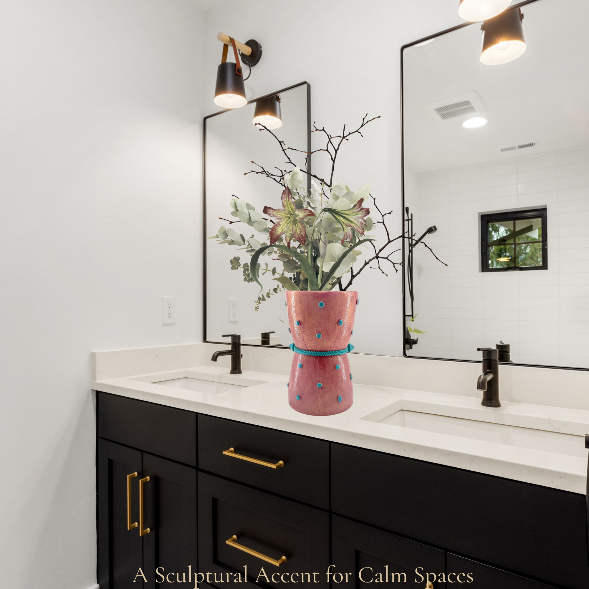 Shantora Hourglass Vase with Stone Accents - Rose Gold with Teal Stone