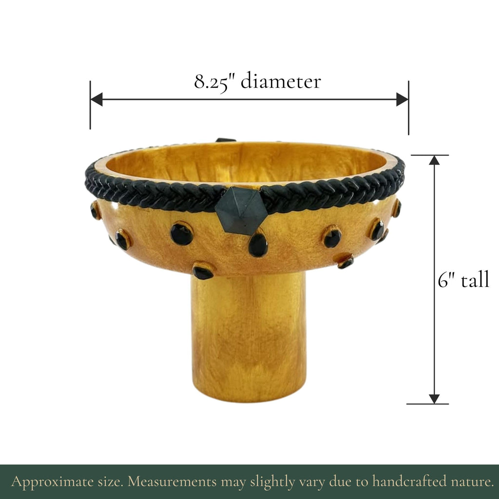 Pedestal Serving Bowl with Stone Accents - Gold with Green Stone