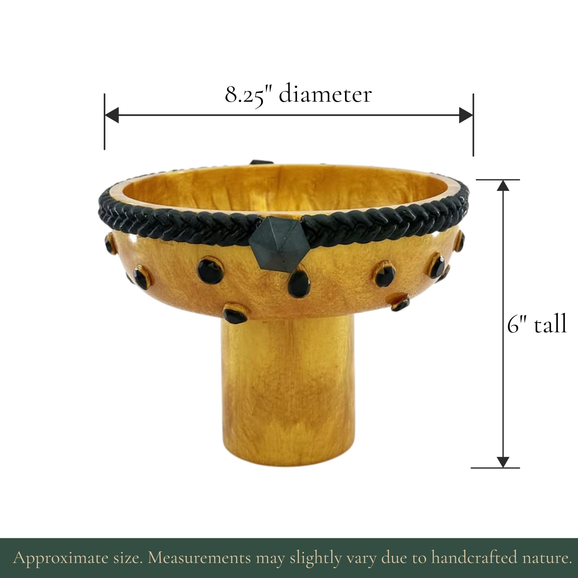 Pedestal Serving Bowl with Stone Accents - Gold with Green Stone