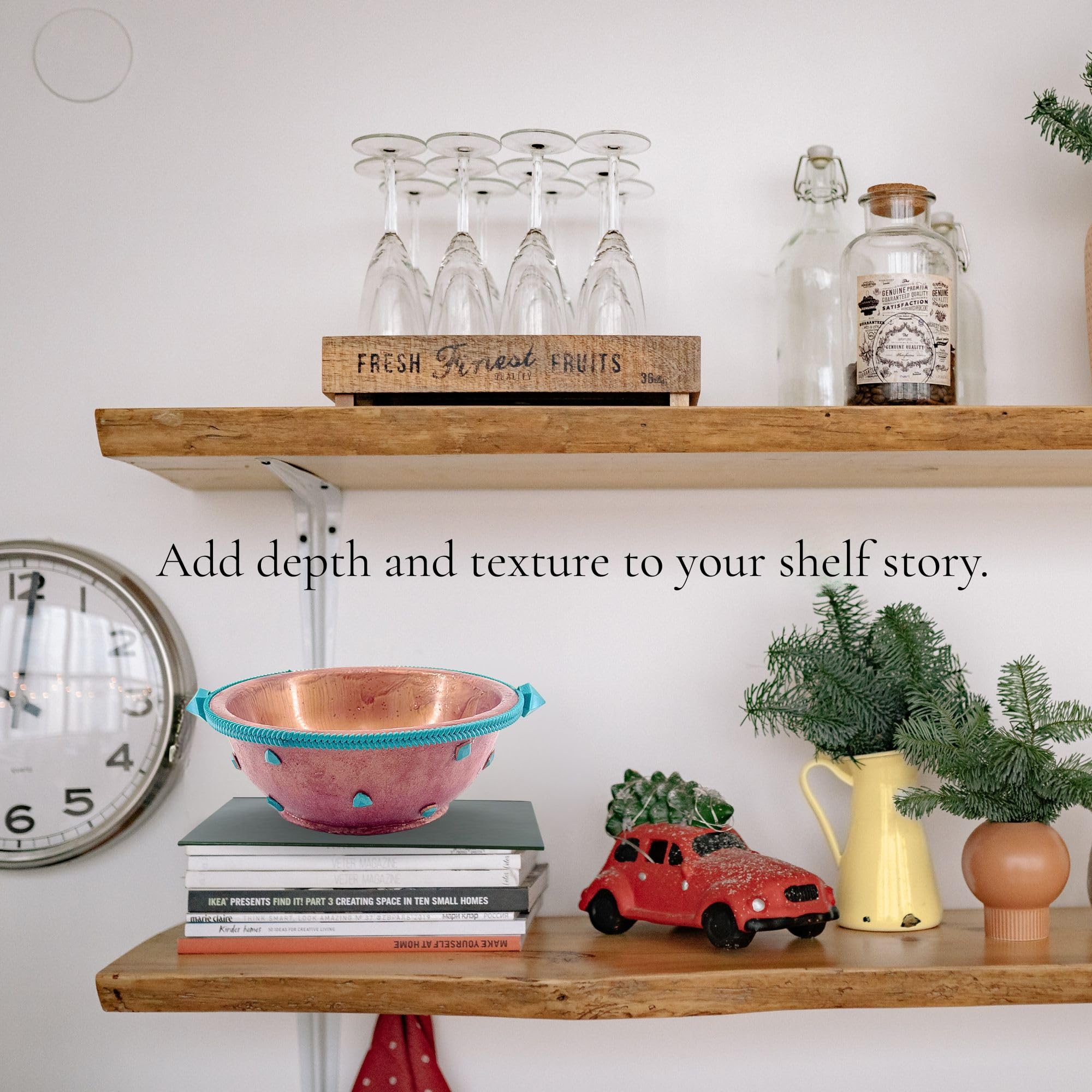 Serving Bowl with Stone Accents - Rose Gold with Teal Stone