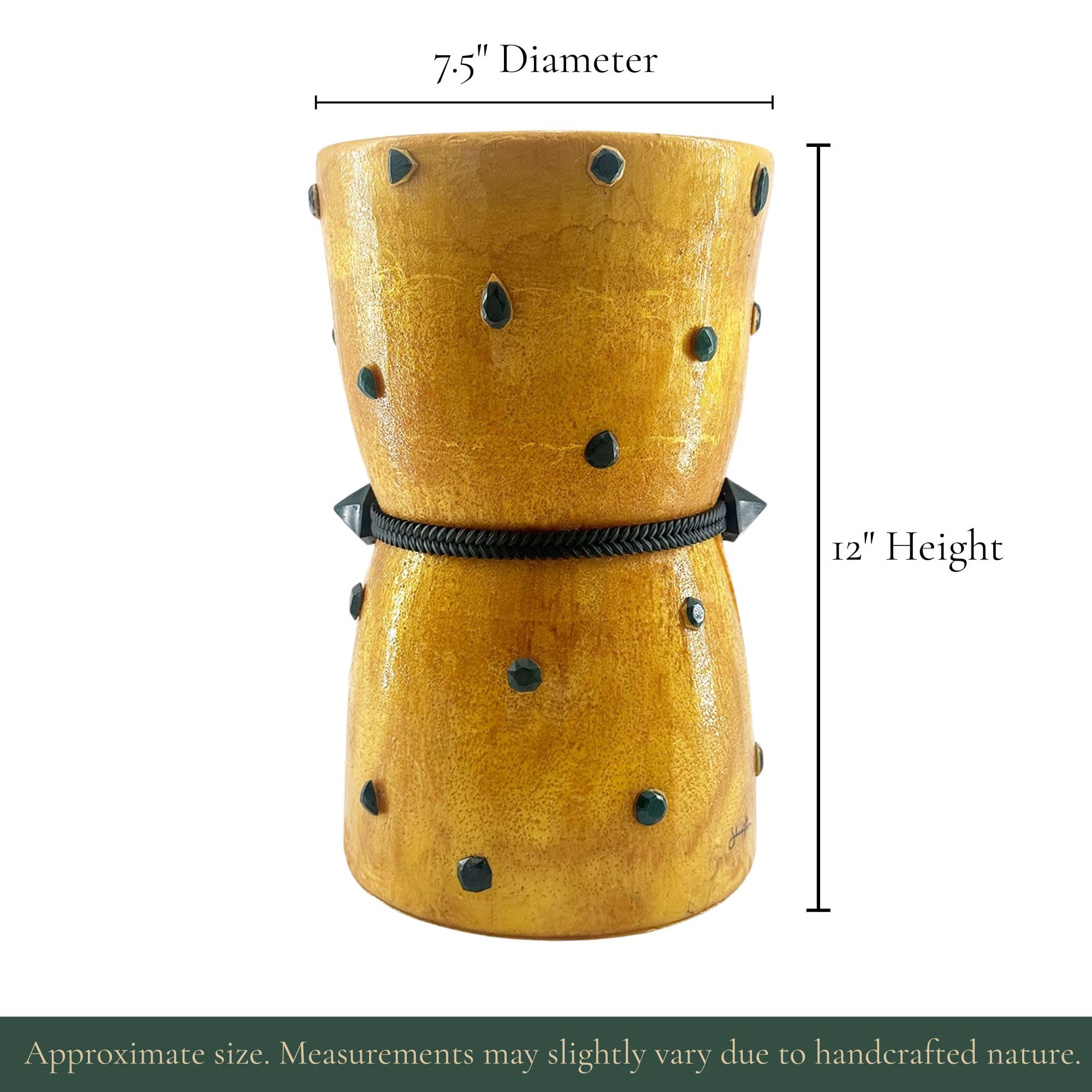 Shantora Hourglass Vase with Stone Accents - Gold with Green Stone