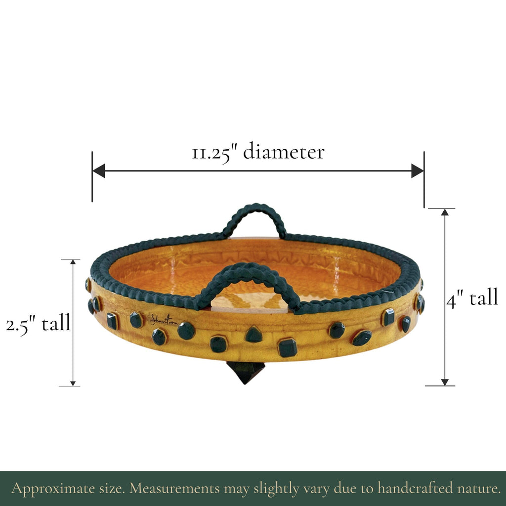 Shantora Round Serving Tray with Stone Accents - Gold with Green Stone