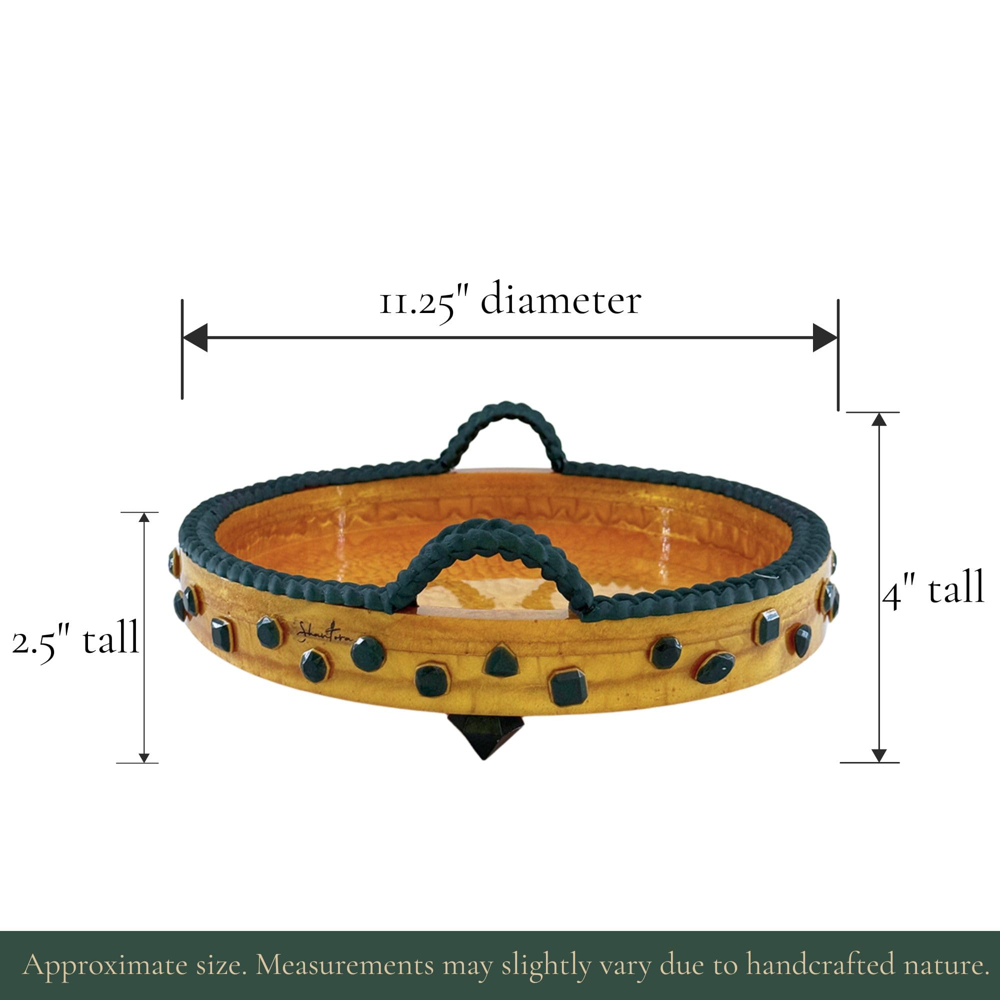 Shantora Round Serving Tray with Stone Accents - Gold with Green Stone