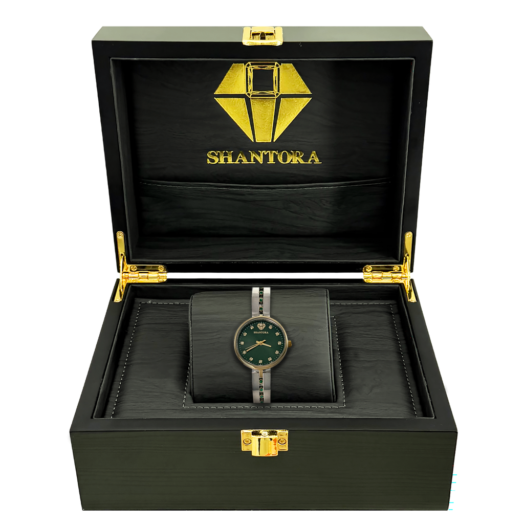 Shantora Emerald Dawn | Green Stone & Dual-Tone Silver–Gold Band