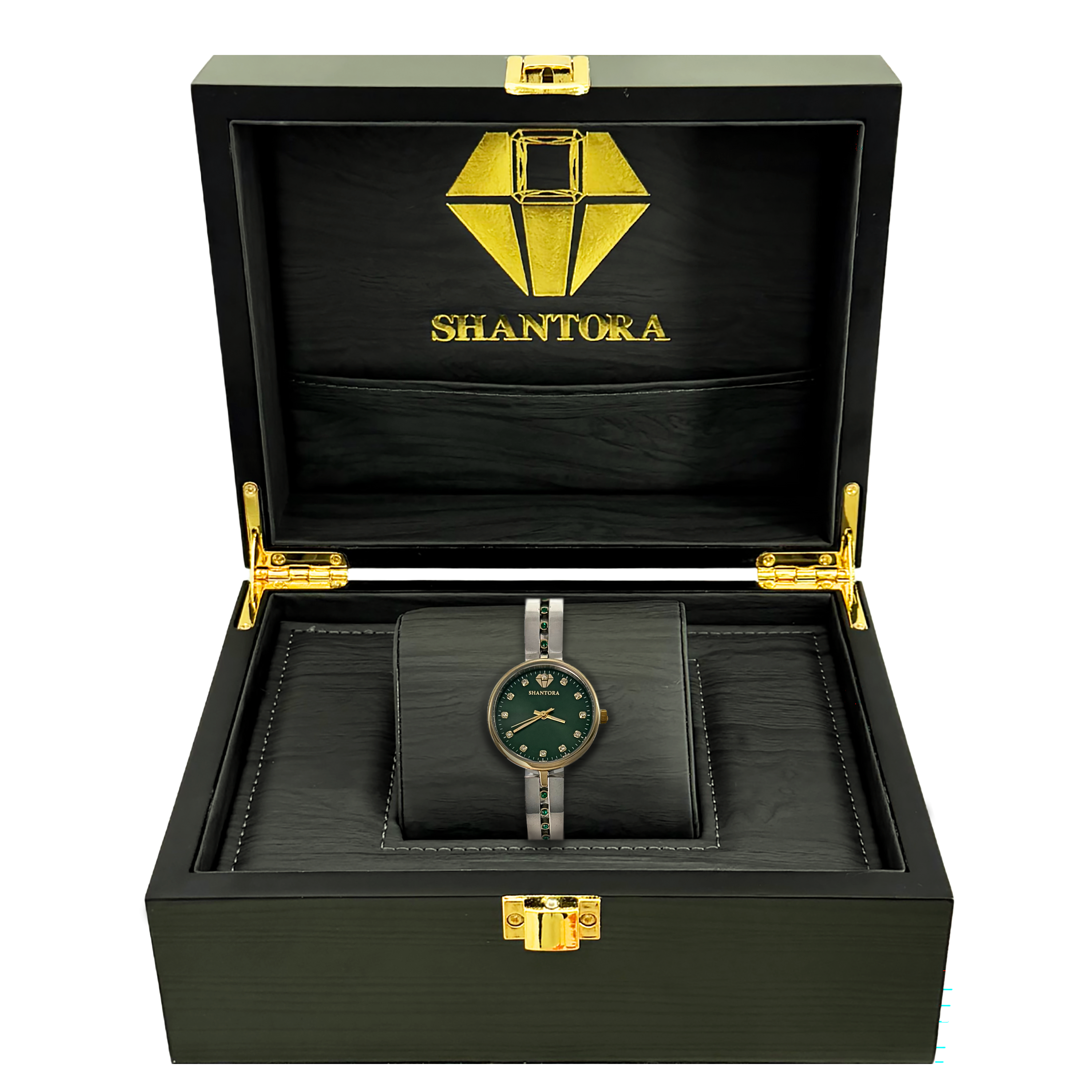 Shantora Emerald Dawn | Green Stone & Dual-Tone Silver–Gold Band