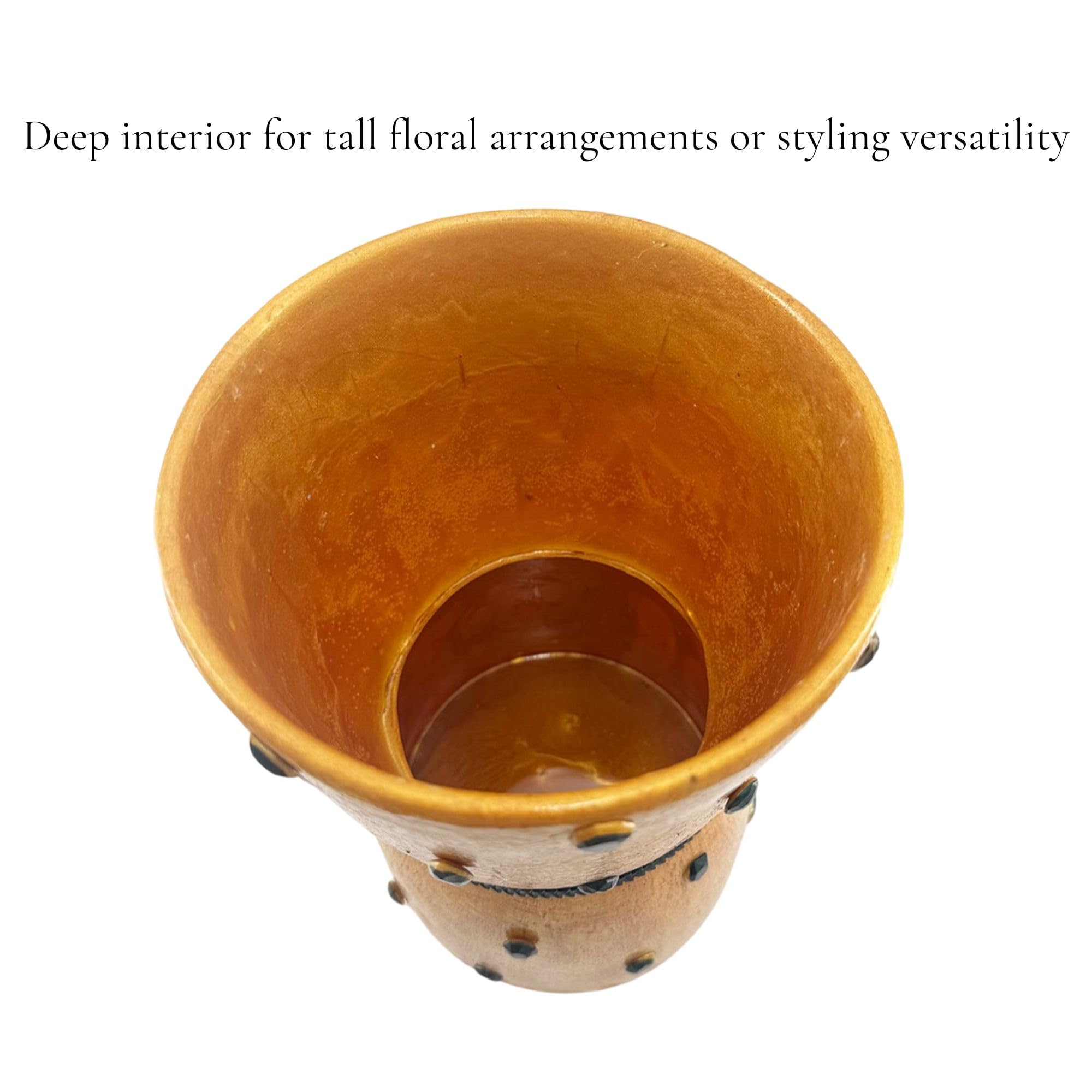 Shantora Hourglass Vase with Stone Accents - Gold with Green Stone