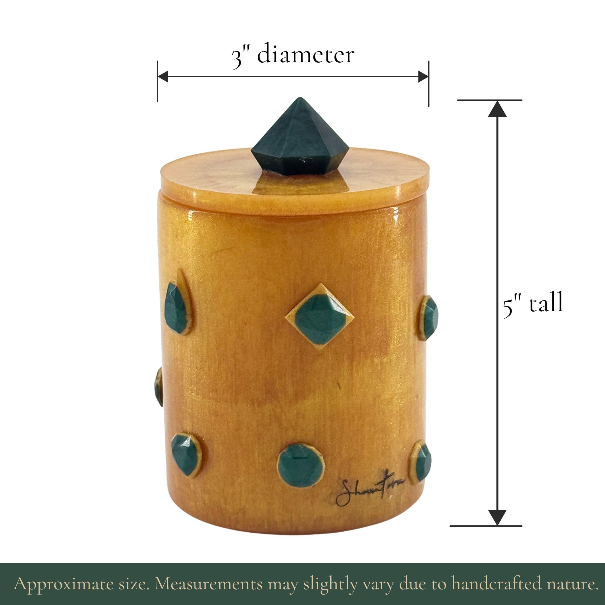 Tall Lidded Candle Jar with Stone Accents - Gold with Green Stone