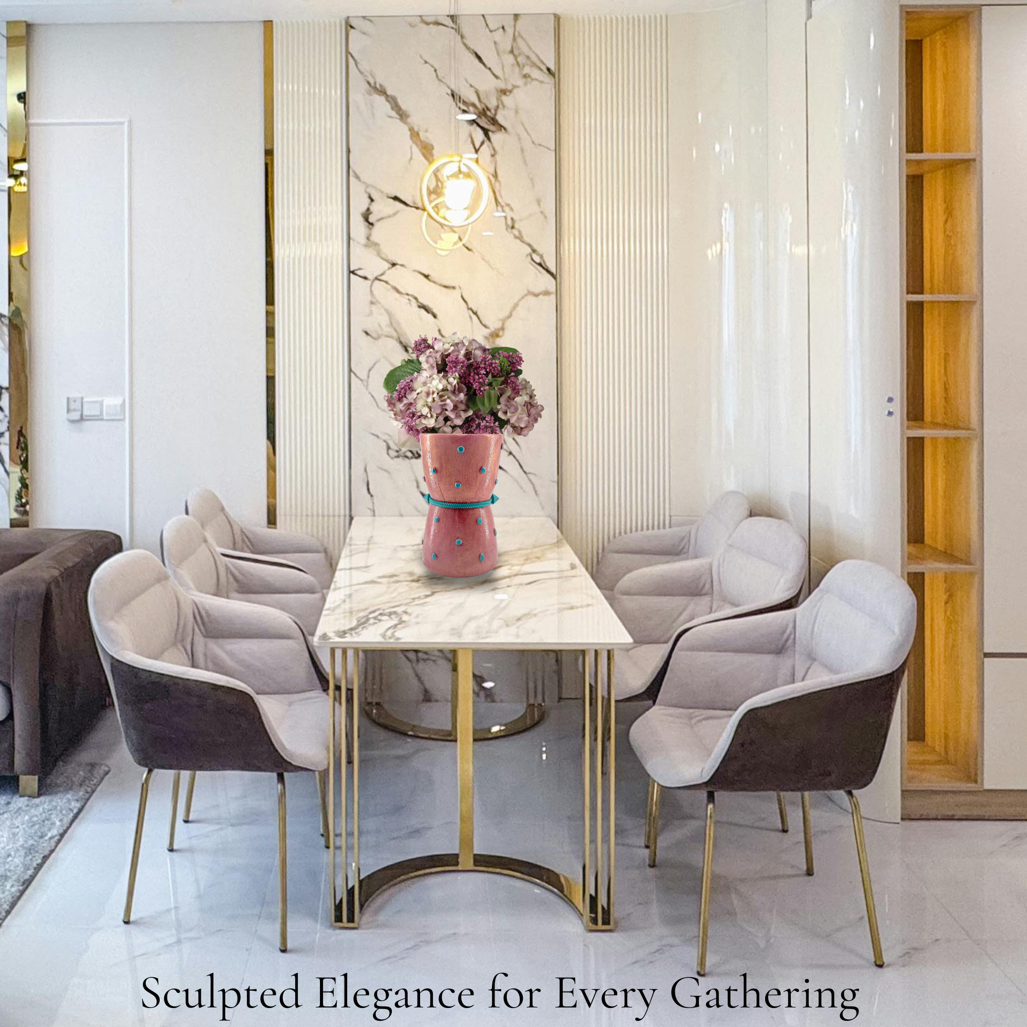 Shantora Hourglass Vase with Stone Accents - Rose Gold with Teal Stone