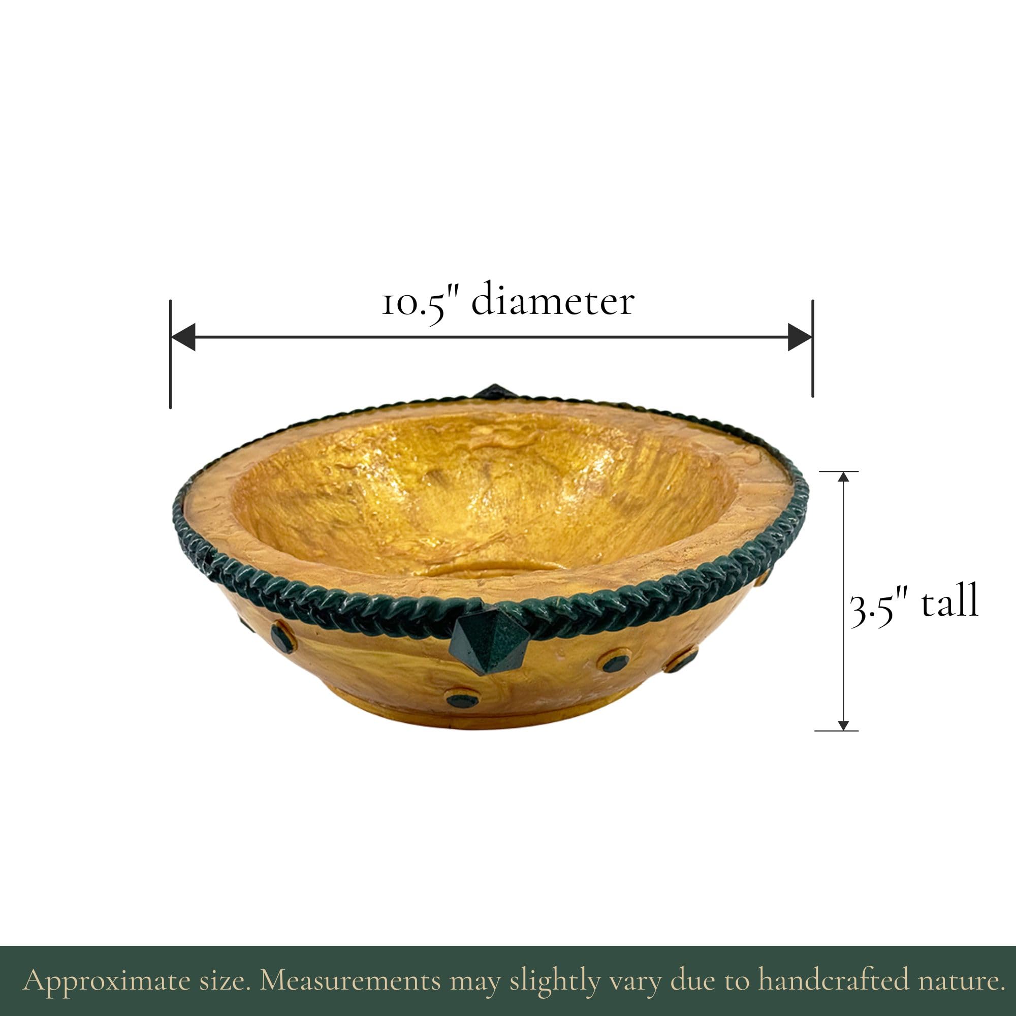 Serving Bowl with Stone Accents - Gold with Green Stone