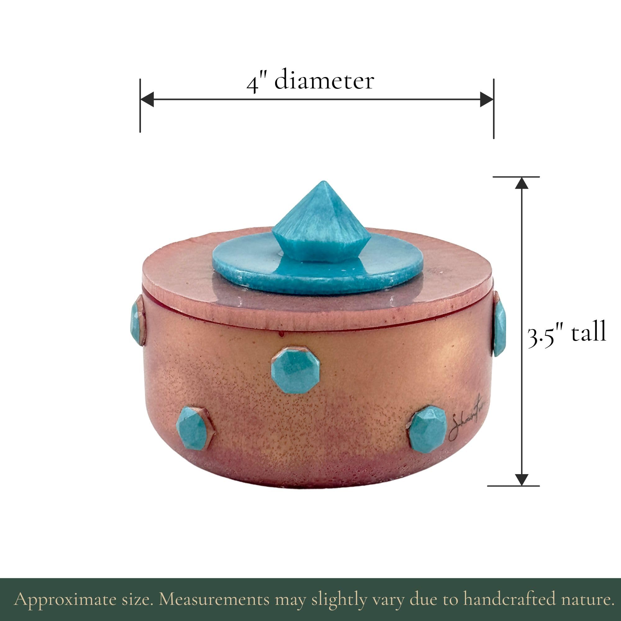 Short Lidded Candle Jar with Stone Accents - Rose Gold with Teal Stone