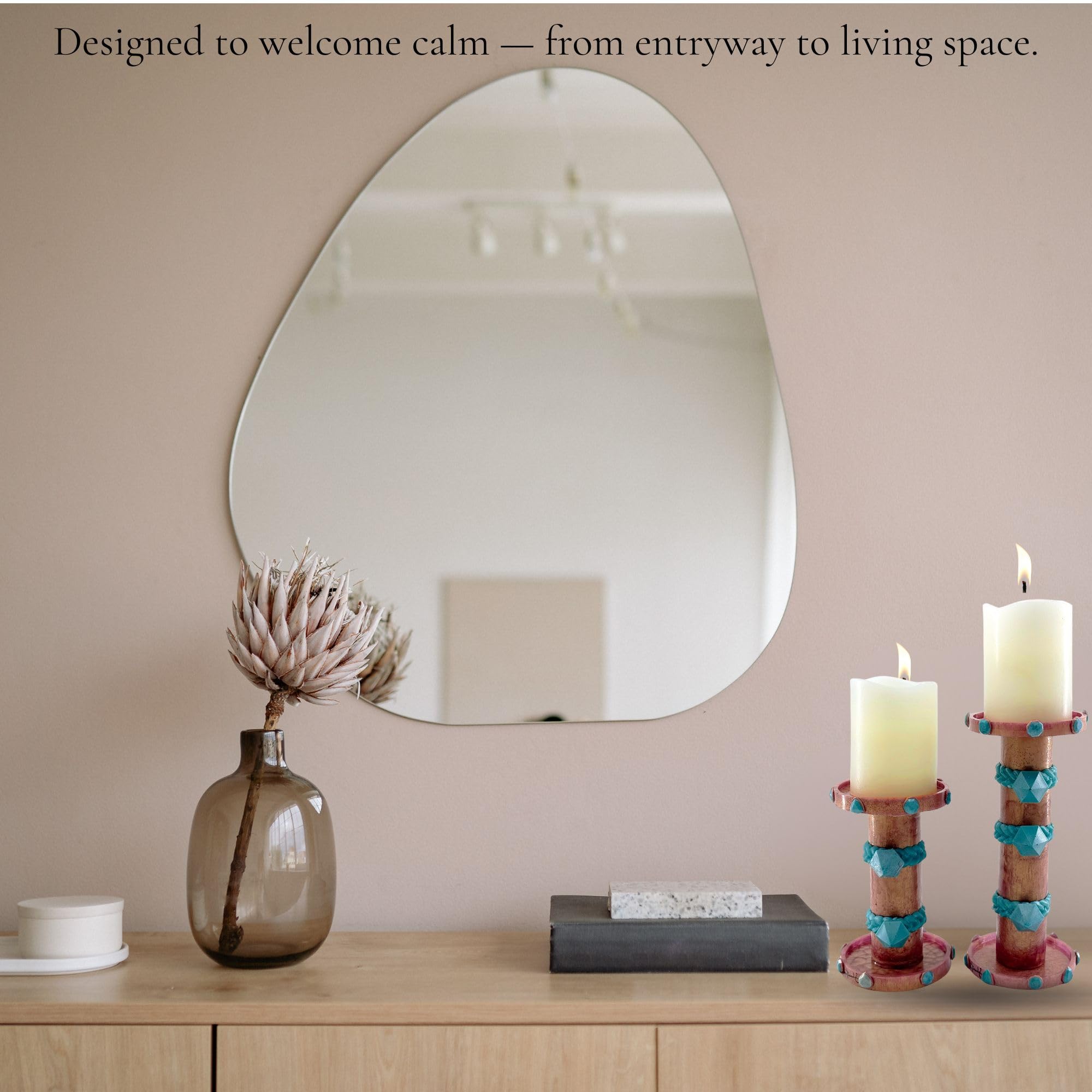 Pillar Candle Holder Set with Stone Accents - Rose Gold with Teal Stone