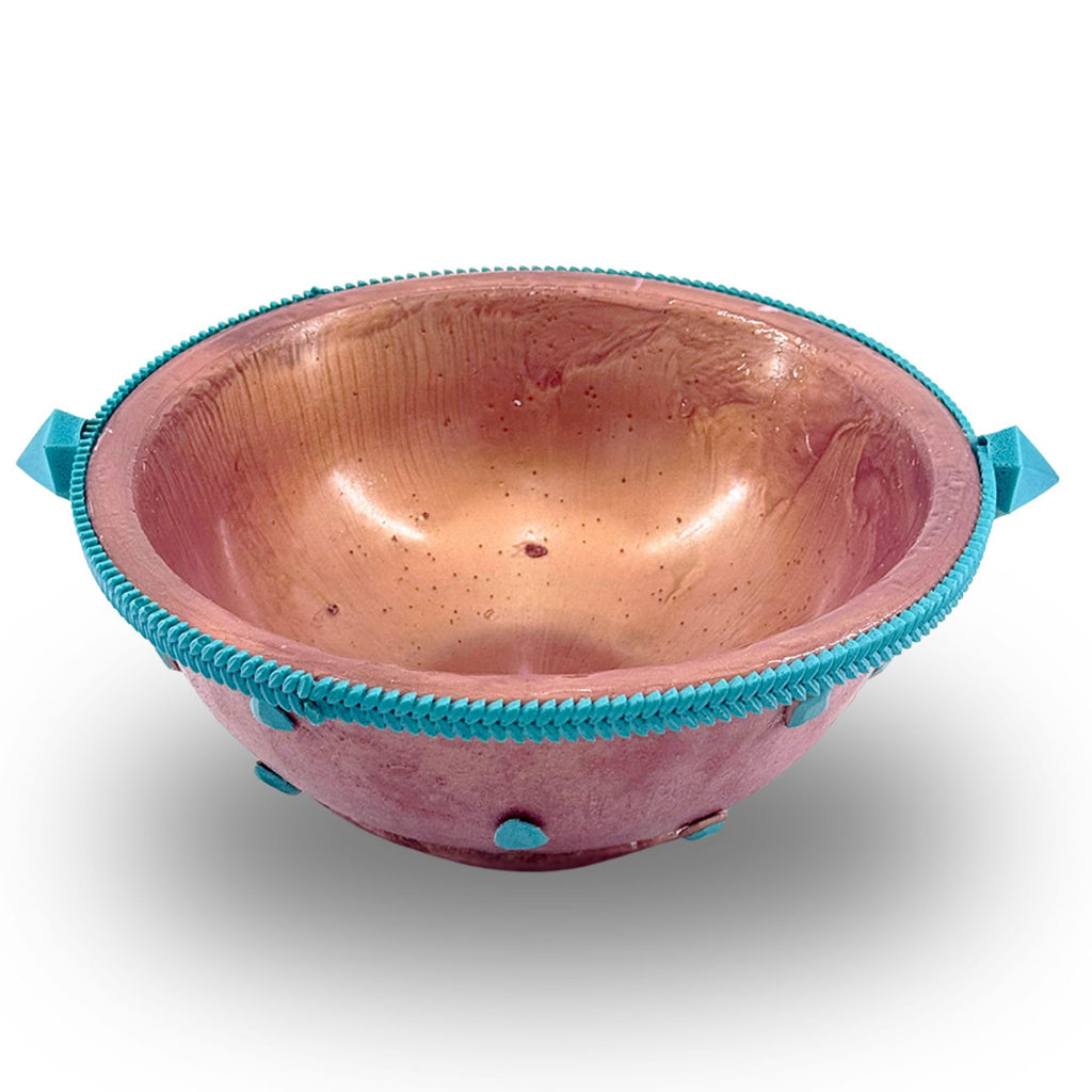 Serving Bowl with Stone Accents - Rose Gold with Teal Stone
