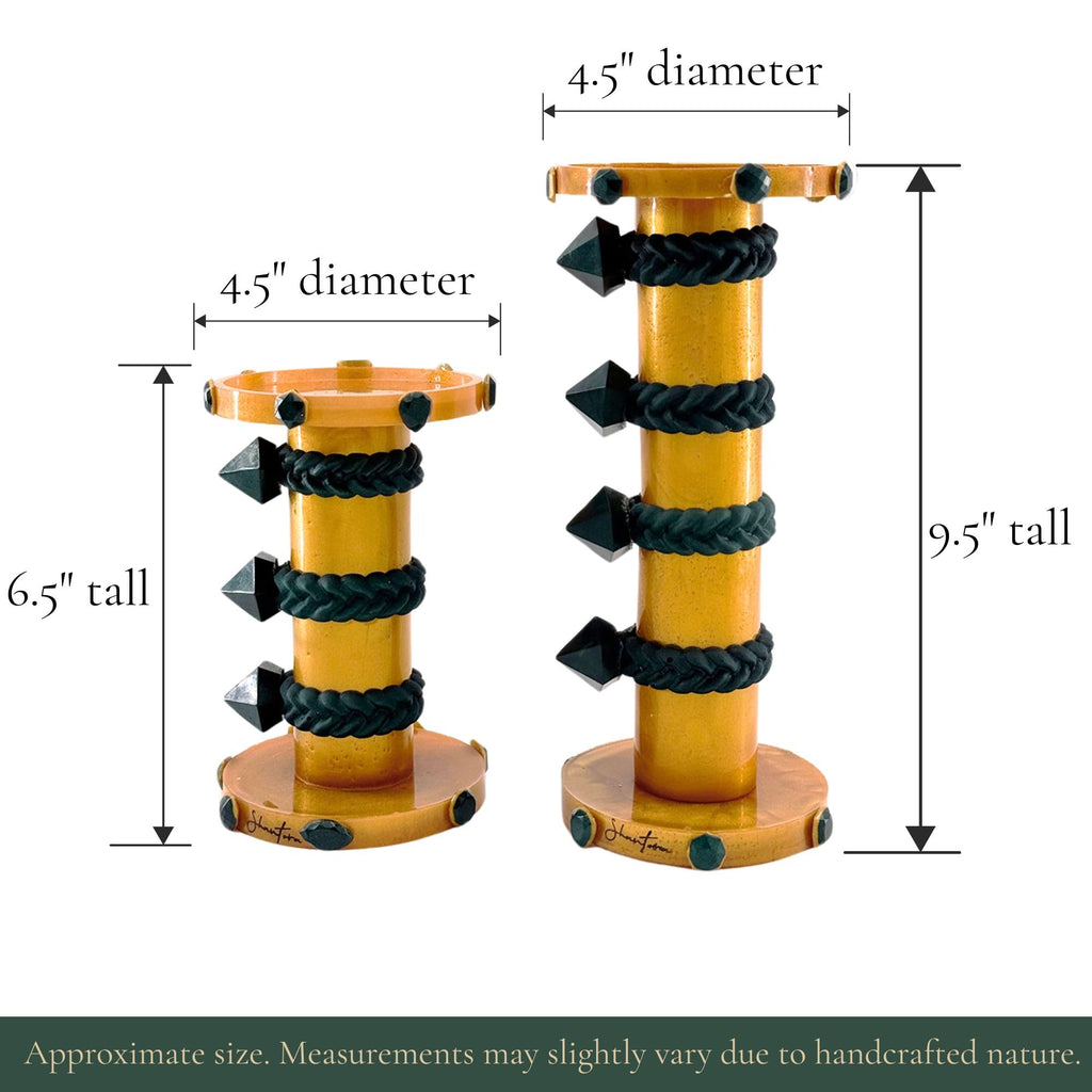 Pillar Candle Holder Set with Stone Accents - Gold with Green Stone