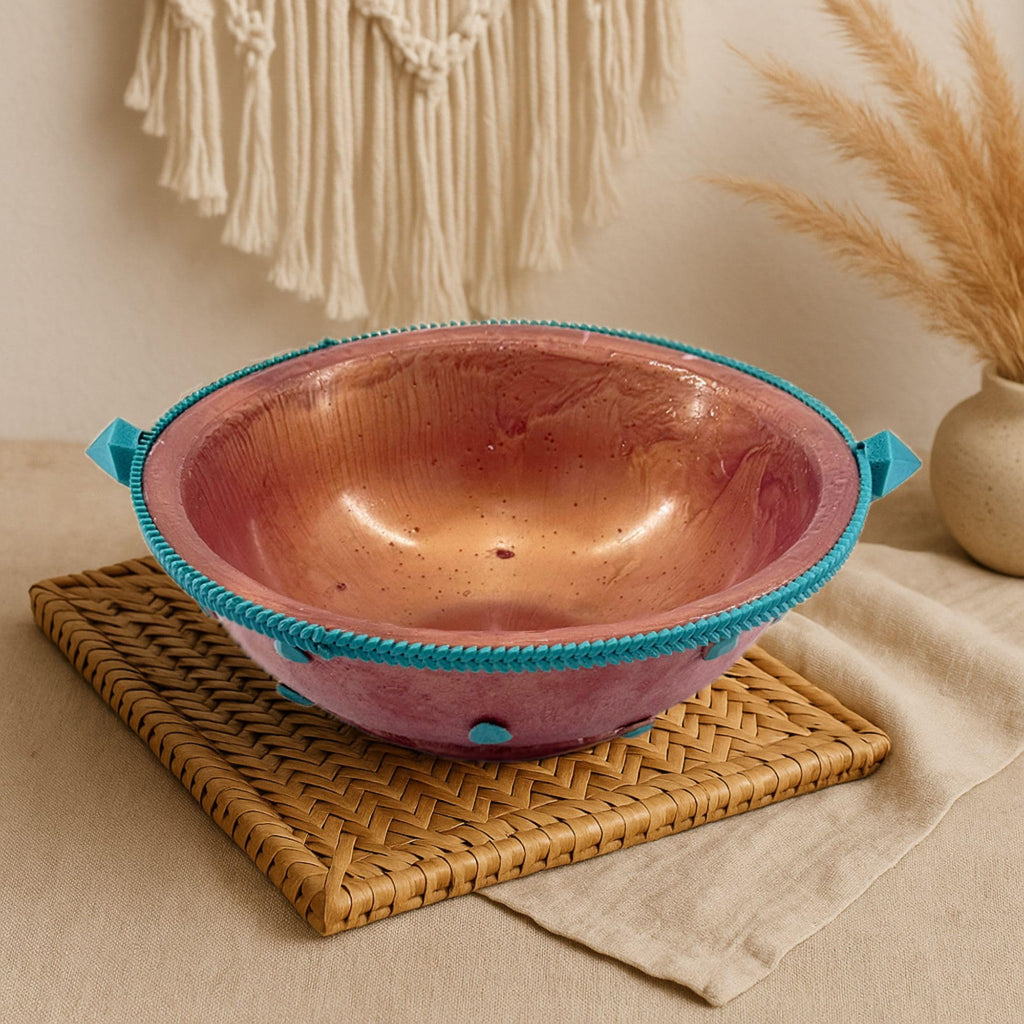 Serving Bowl with Stone Accents - Rose Gold with Teal Stone