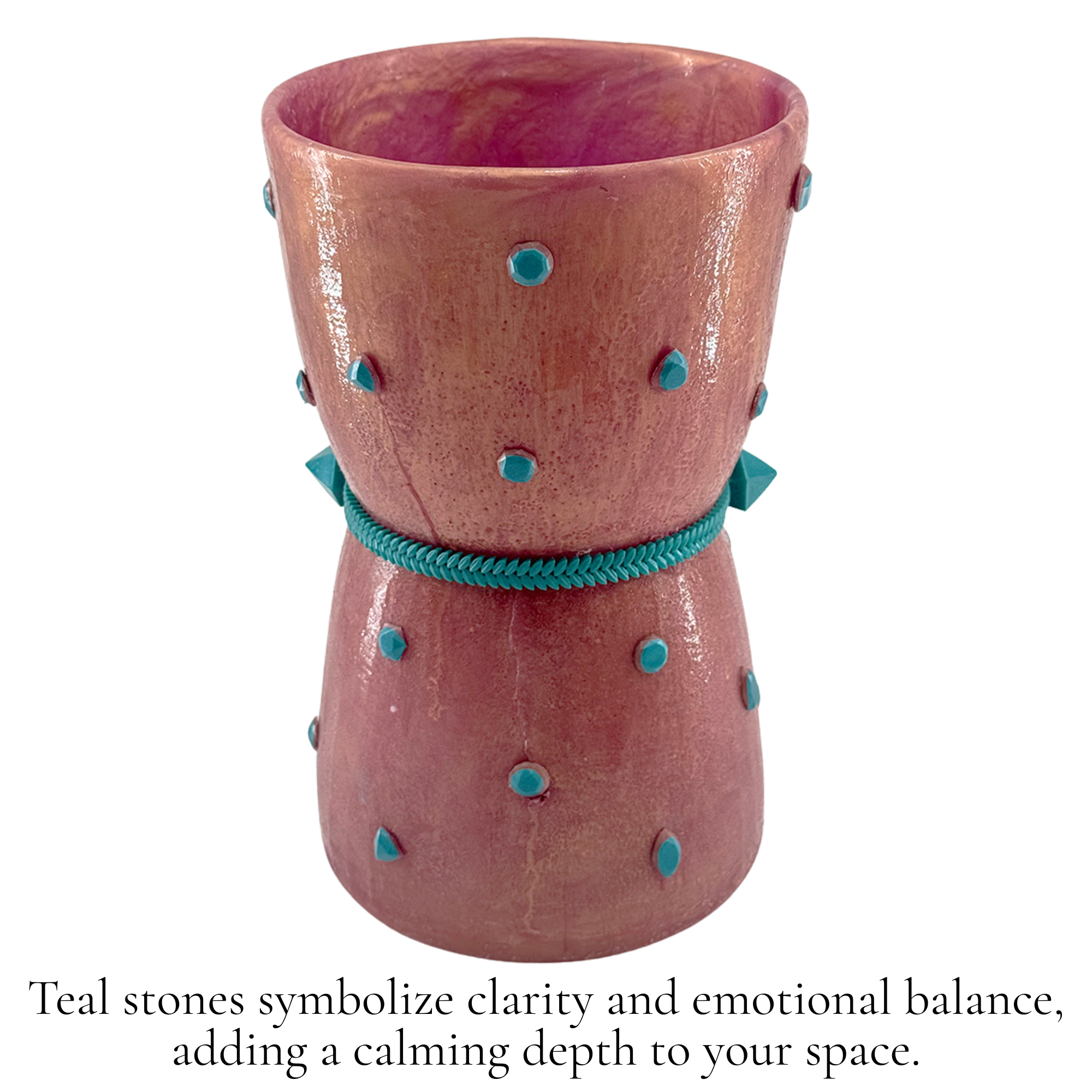 Shantora Hourglass Vase with Stone Accents - Rose Gold with Teal Stone