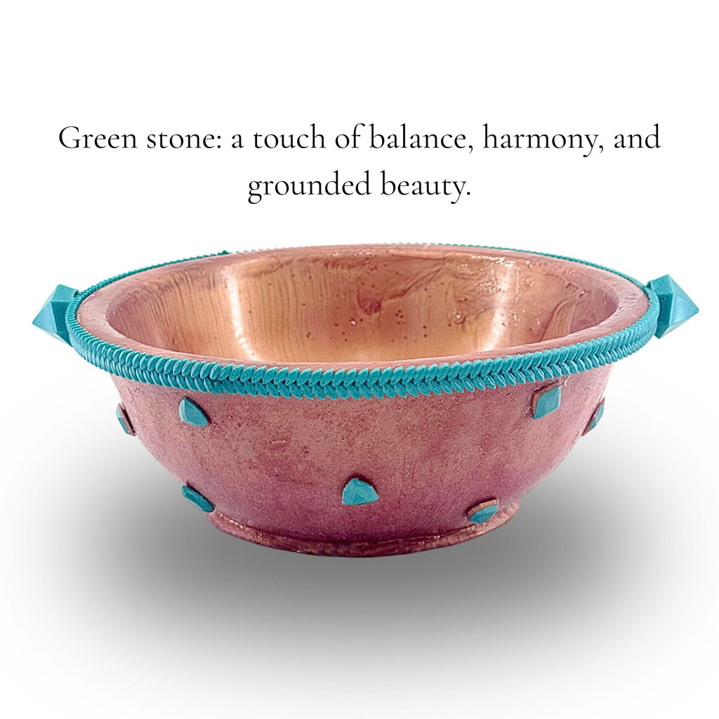 Serving Bowl with Stone Accents - Rose Gold with Teal Stone