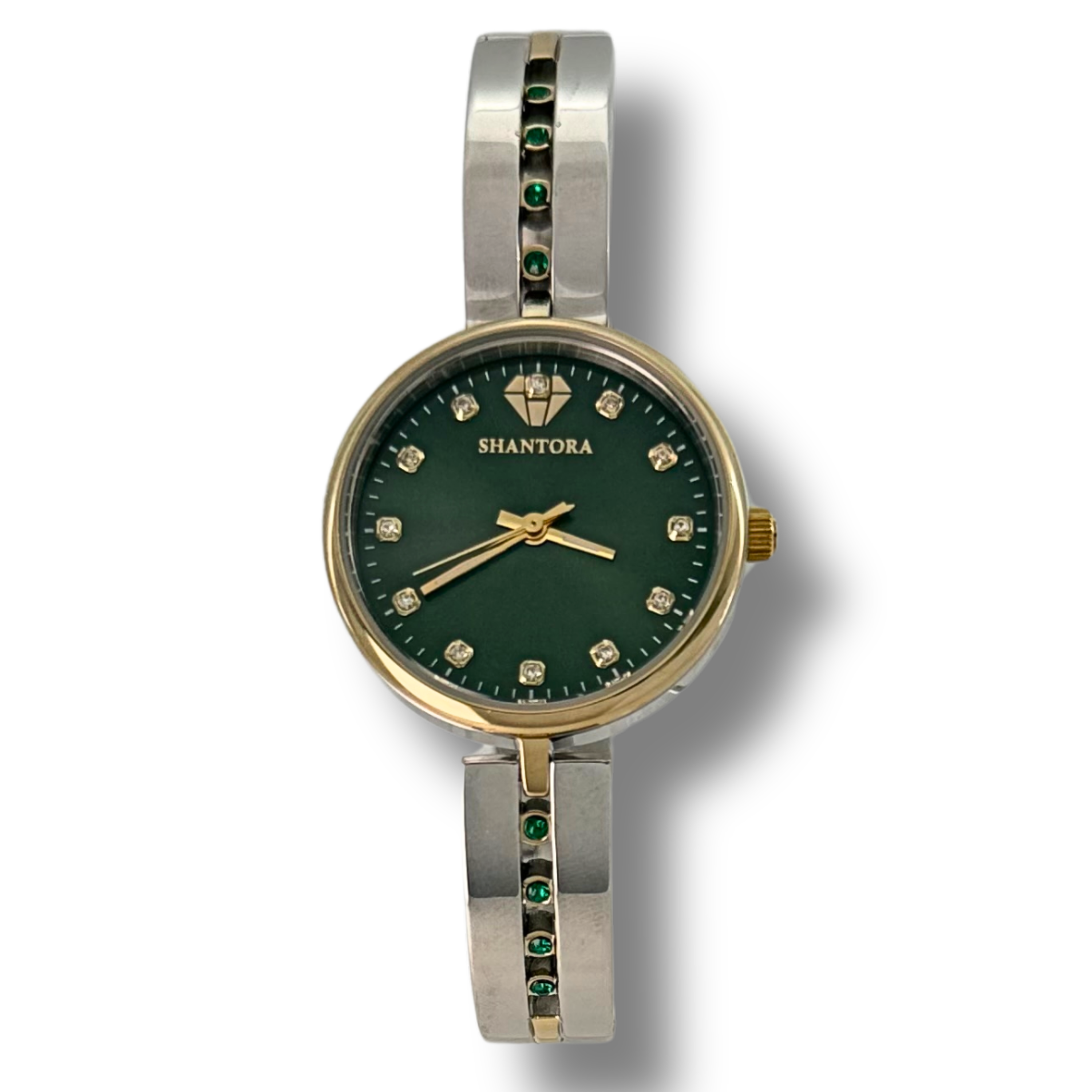 Shantora Emerald Dawn | Green Stone & Dual-Tone Silver–Gold Band