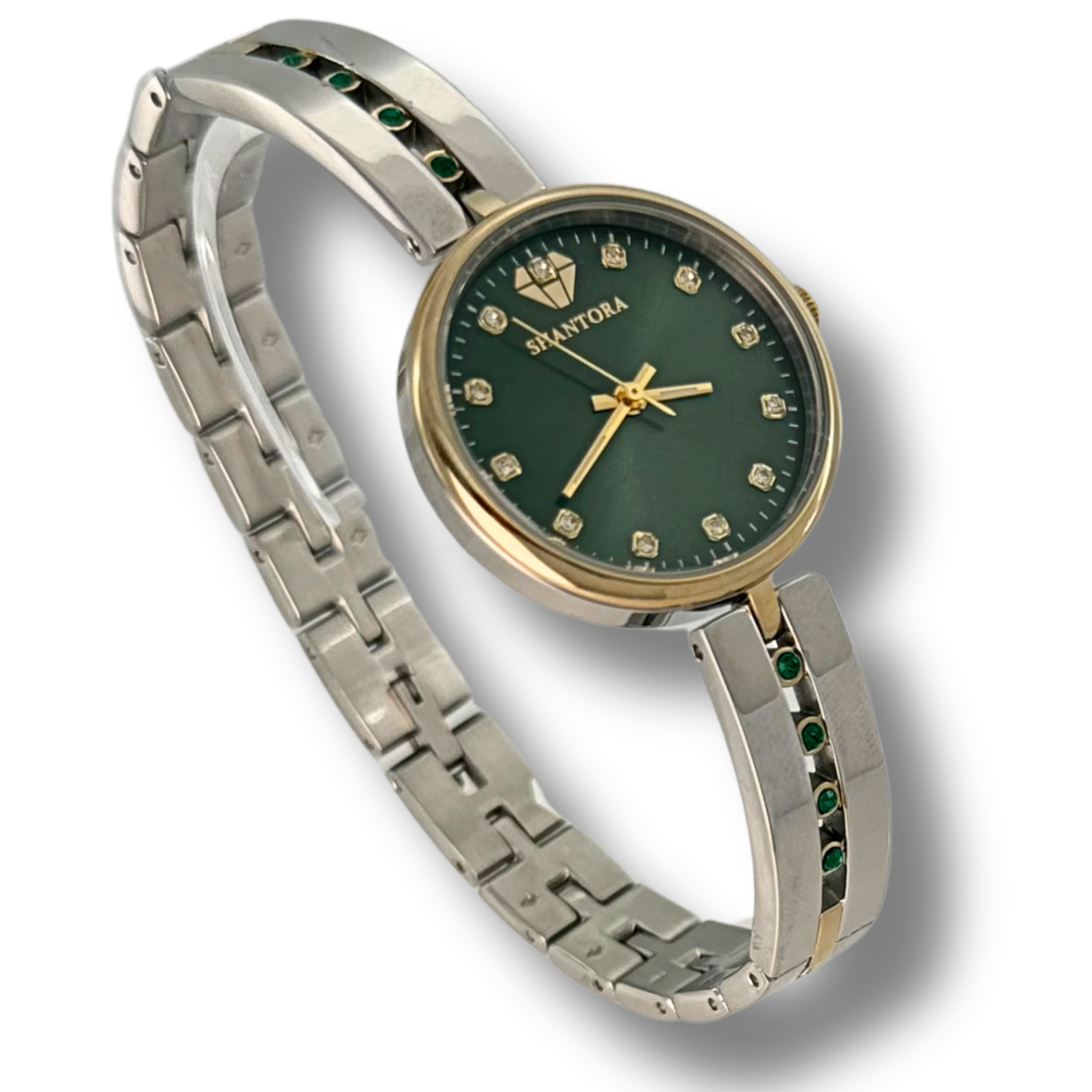 Shantora Emerald Dawn | Green Stone & Dual-Tone Silver–Gold Band