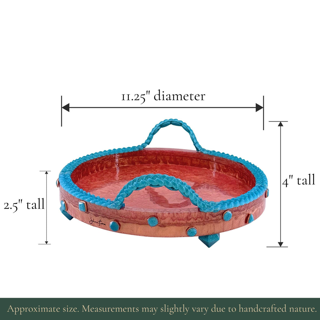 Shantora Round Serving Tray with Stone Accents - Rose Gold with Teal Stone