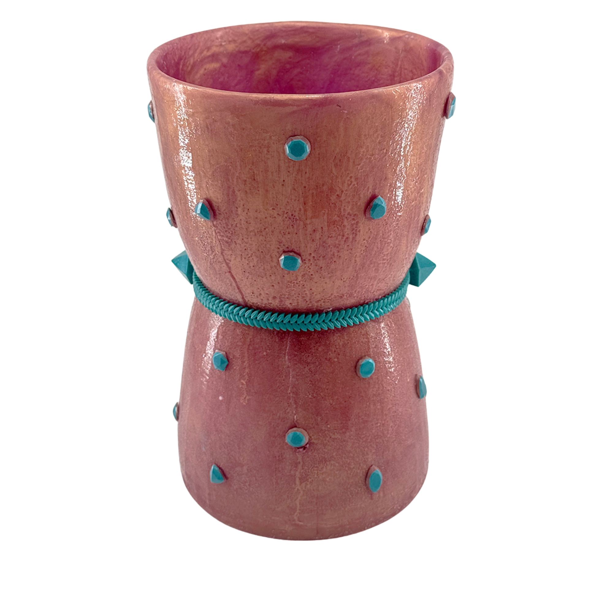 Shantora Hourglass Vase with Stone Accents - Rose Gold with Teal Stone