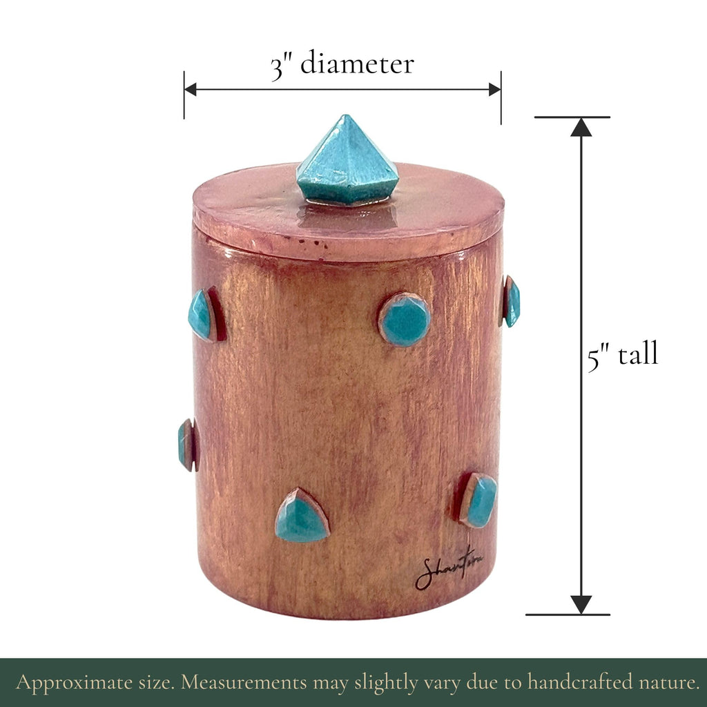 Tall Lidded Candle Jar with Stone Accents - Rose Gold with Teal Stone