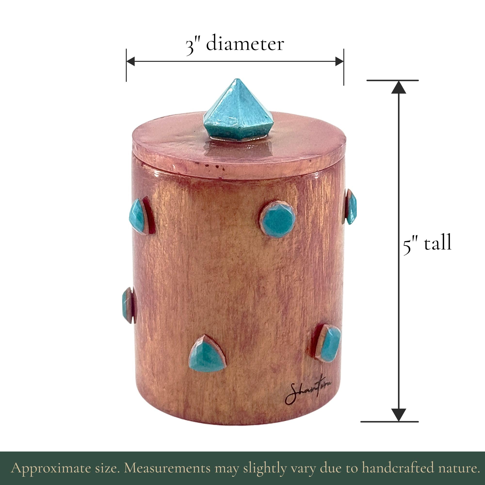 Tall Lidded Candle Jar with Stone Accents - Rose Gold with Teal Stone