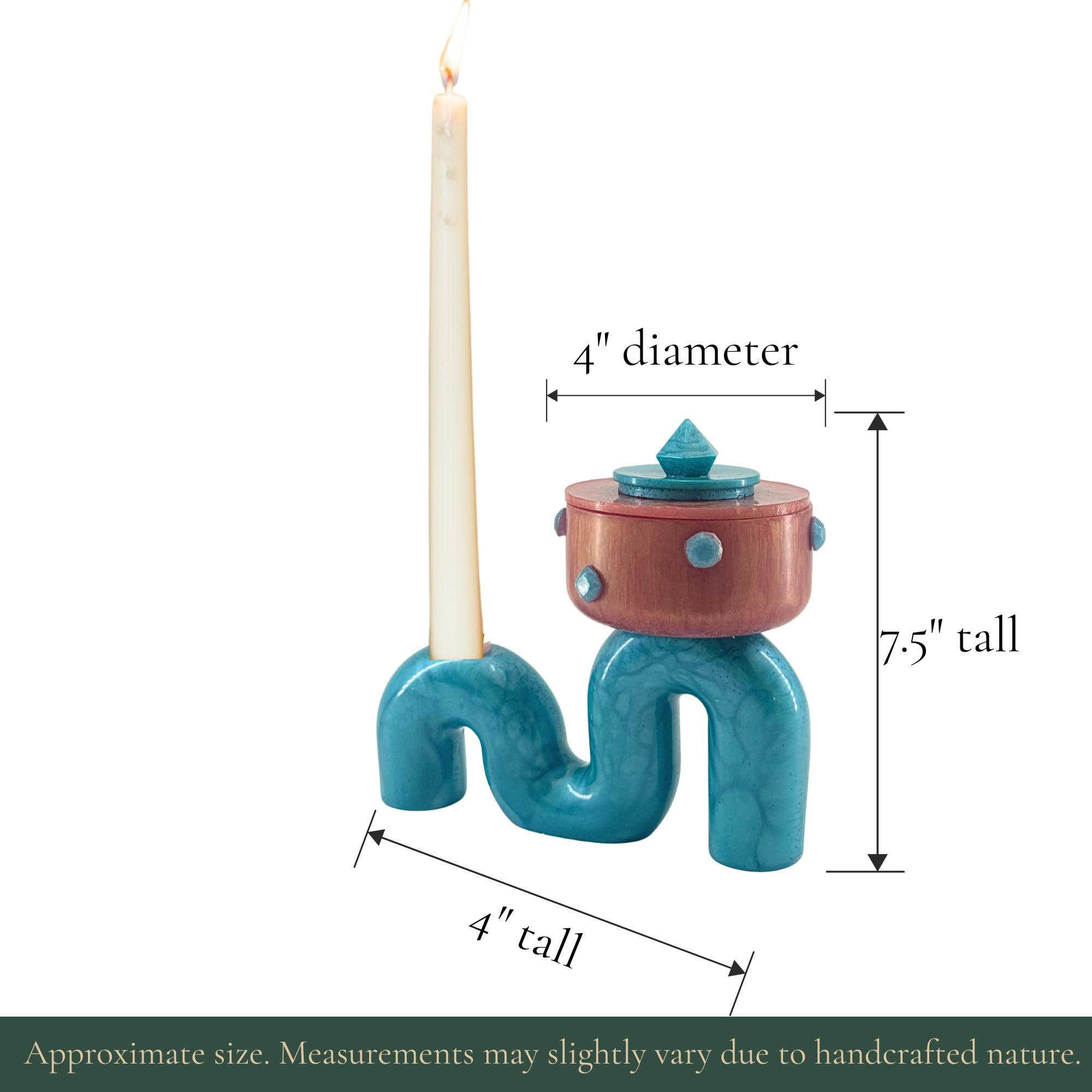 Pedestal Bowl & Candle Holder Combo with Stone Accents - Rose Gold with Teal Stone (Set of two)