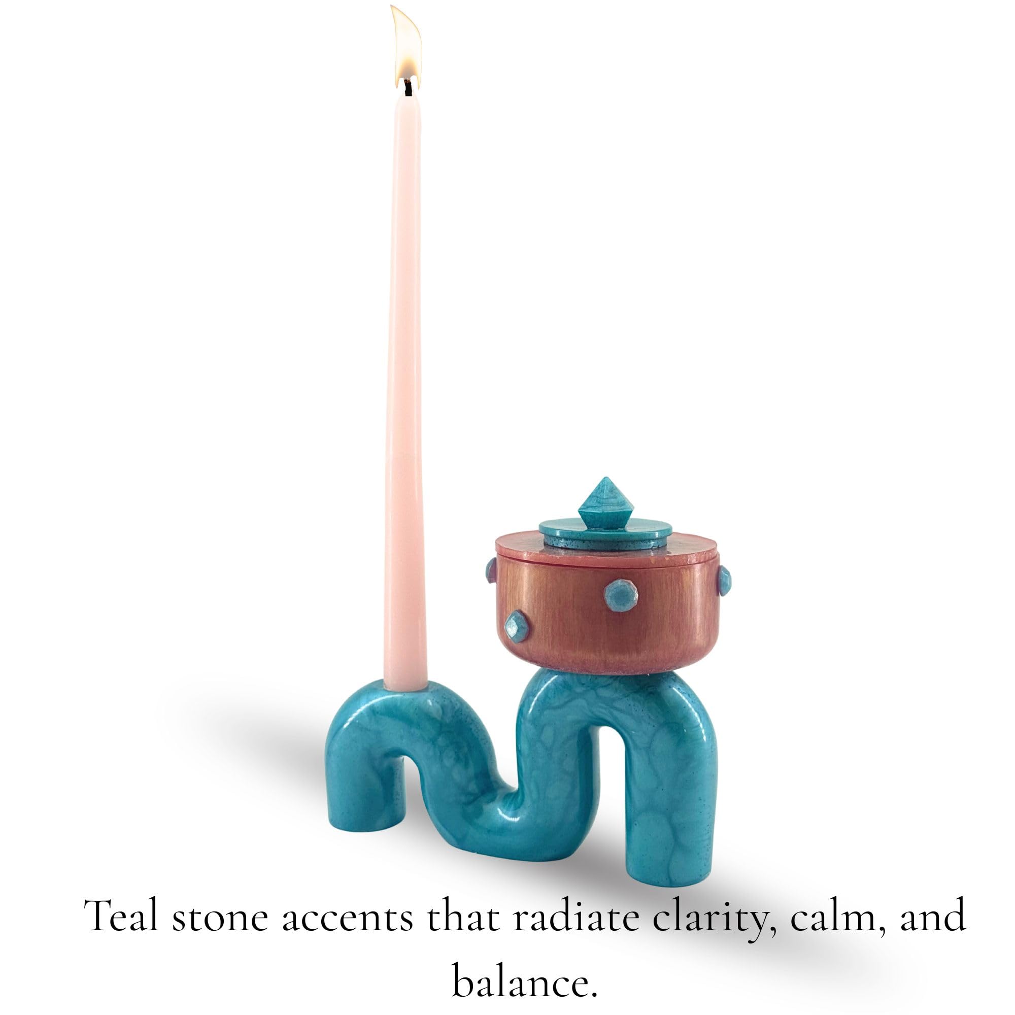 Pedestal Bowl & Candle Holder Combo with Stone Accents - Rose Gold with Teal Stone