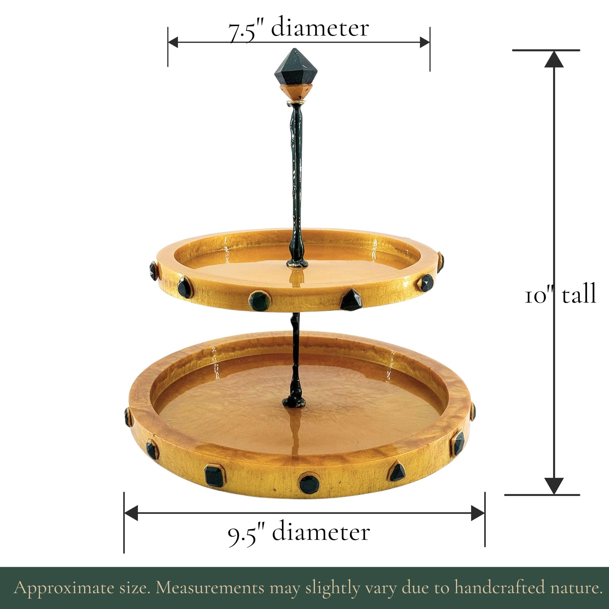 Two-Tiered Stand with Stone Accents - Gold with Green Stone