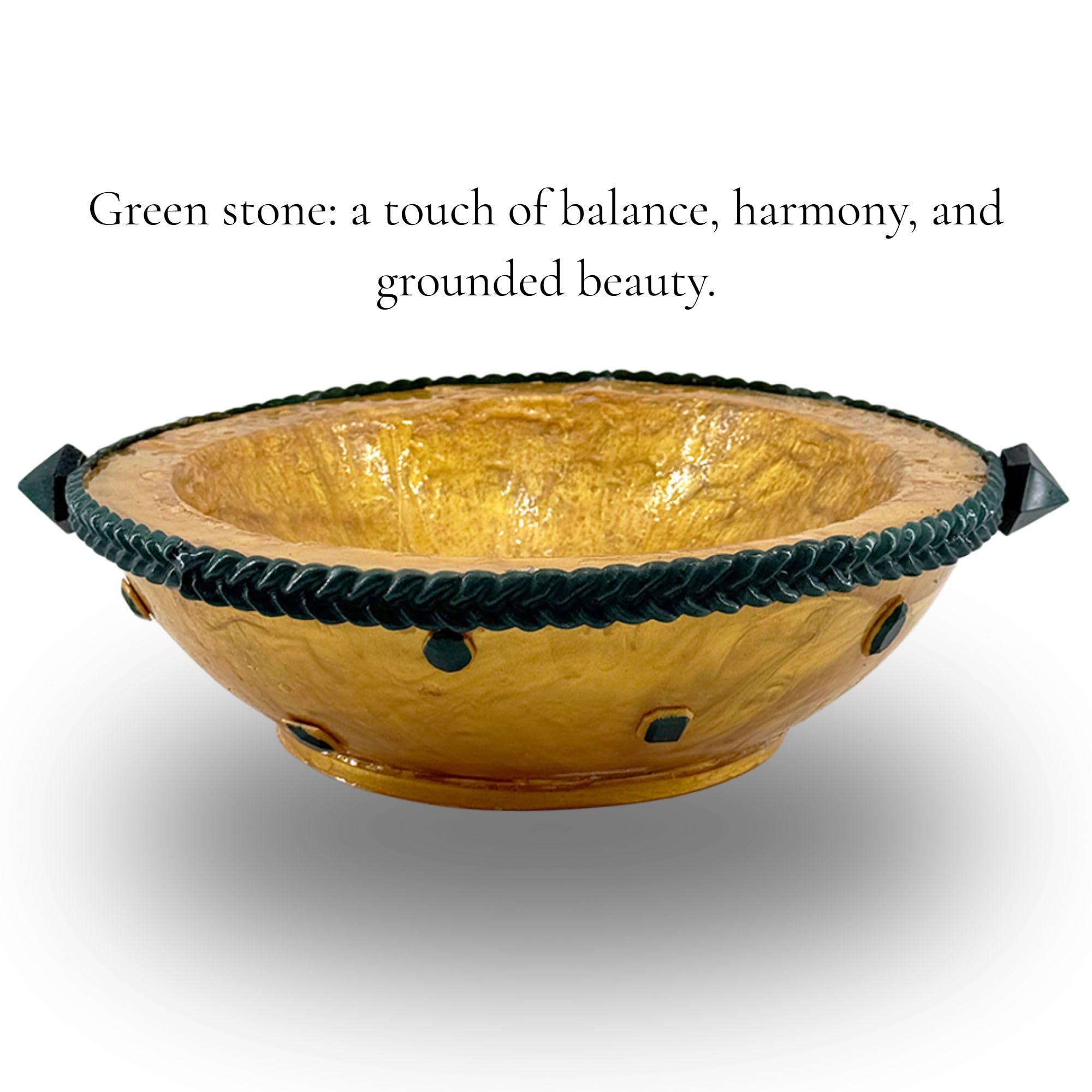 Serving Bowl with Stone Accents - Gold with Green Stone