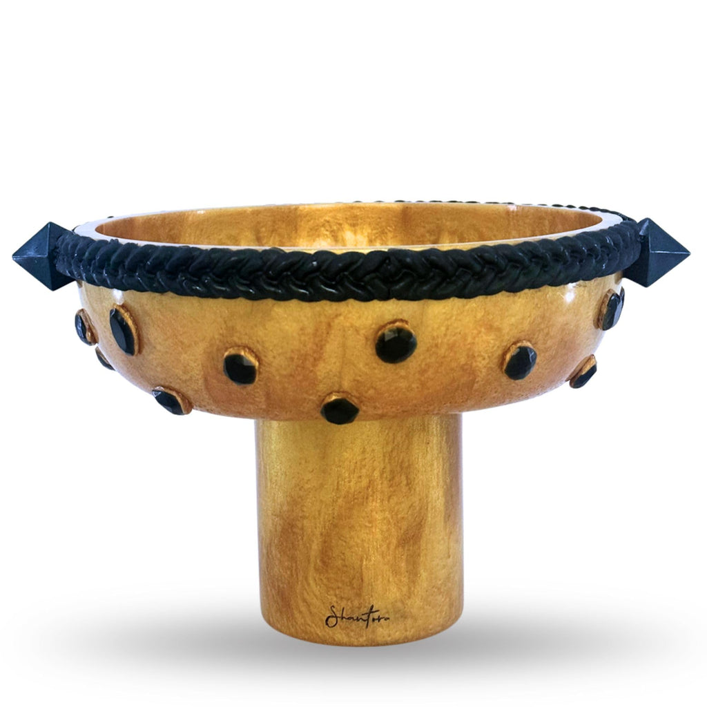 Pedestal Serving Bowl with Stone Accents - Gold with Green Stone