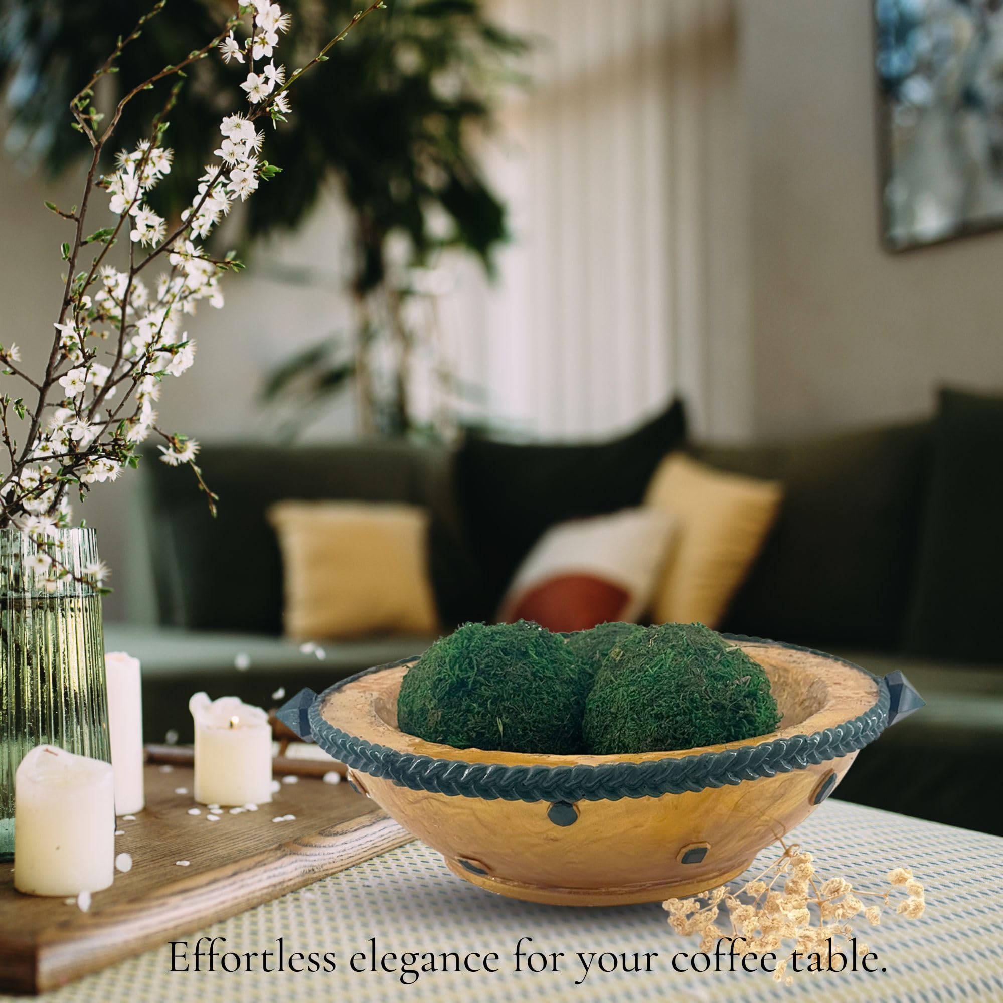 Serving Bowl with Stone Accents - Gold with Green Stone