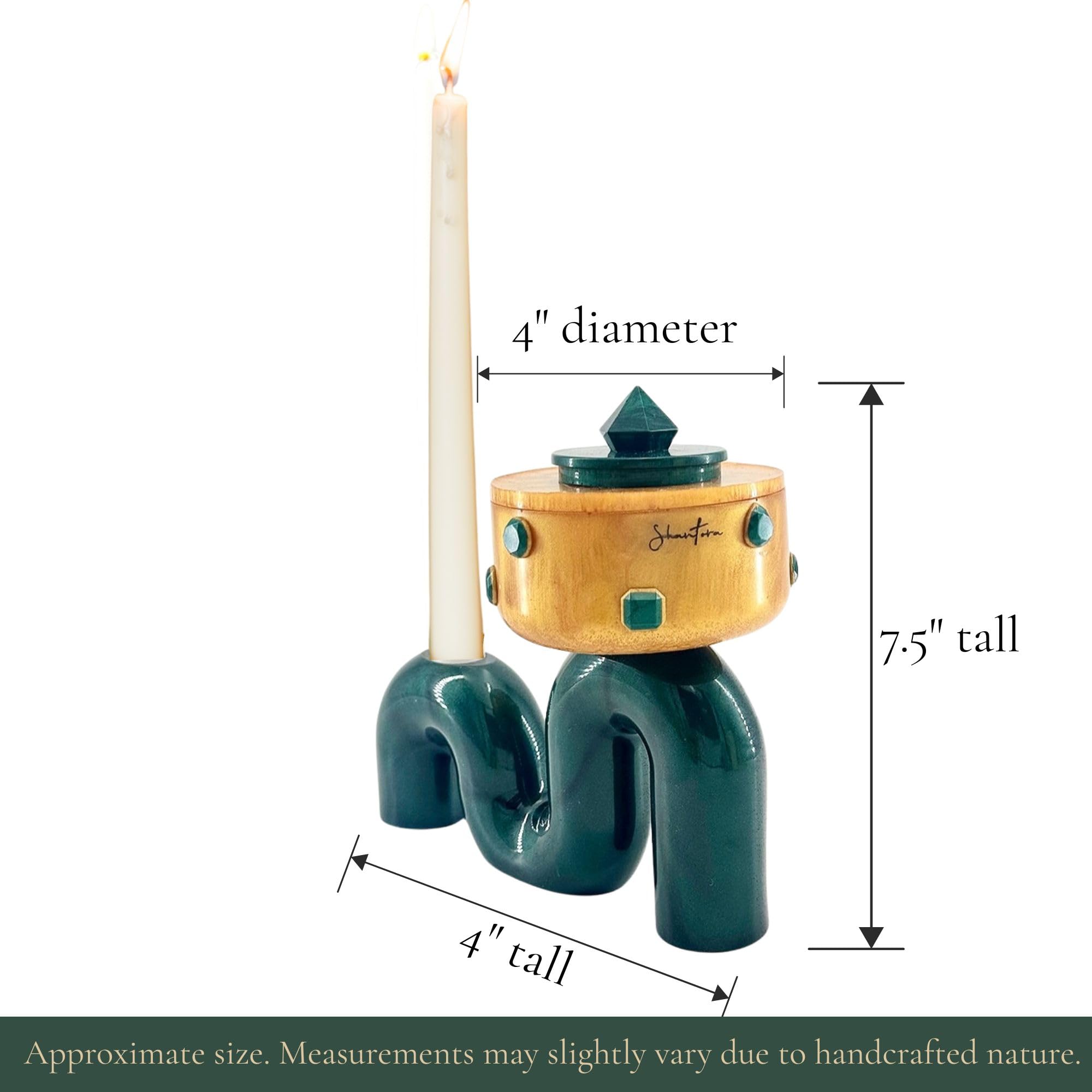 Pedestal Bowl & Candle Holder Combo with Stone Accents - Gold with Green Stone (Set of two)