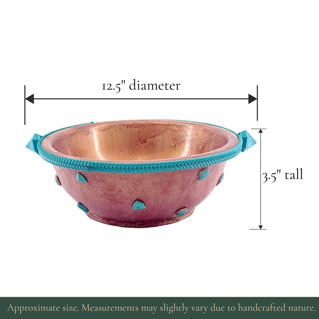 Serving Bowl with Stone Accents - Rose Gold with Teal Stone