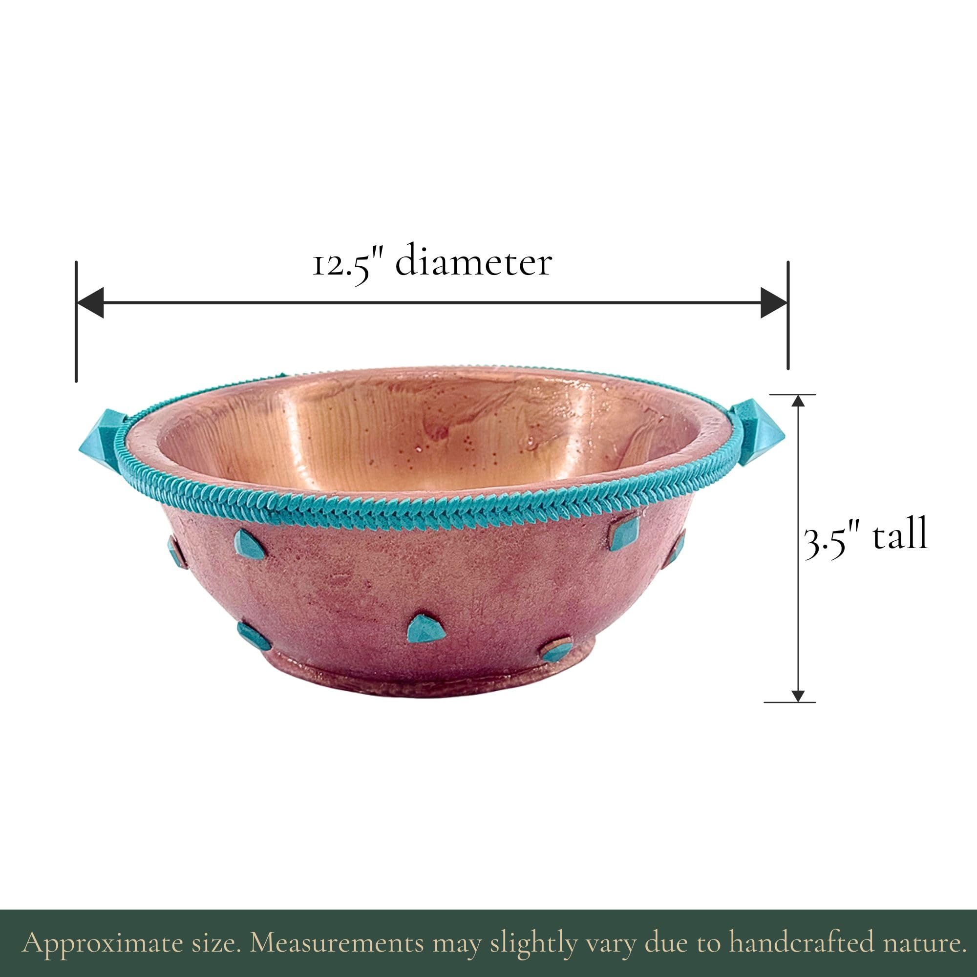 Serving Bowl with Stone Accents - Rose Gold with Teal Stone