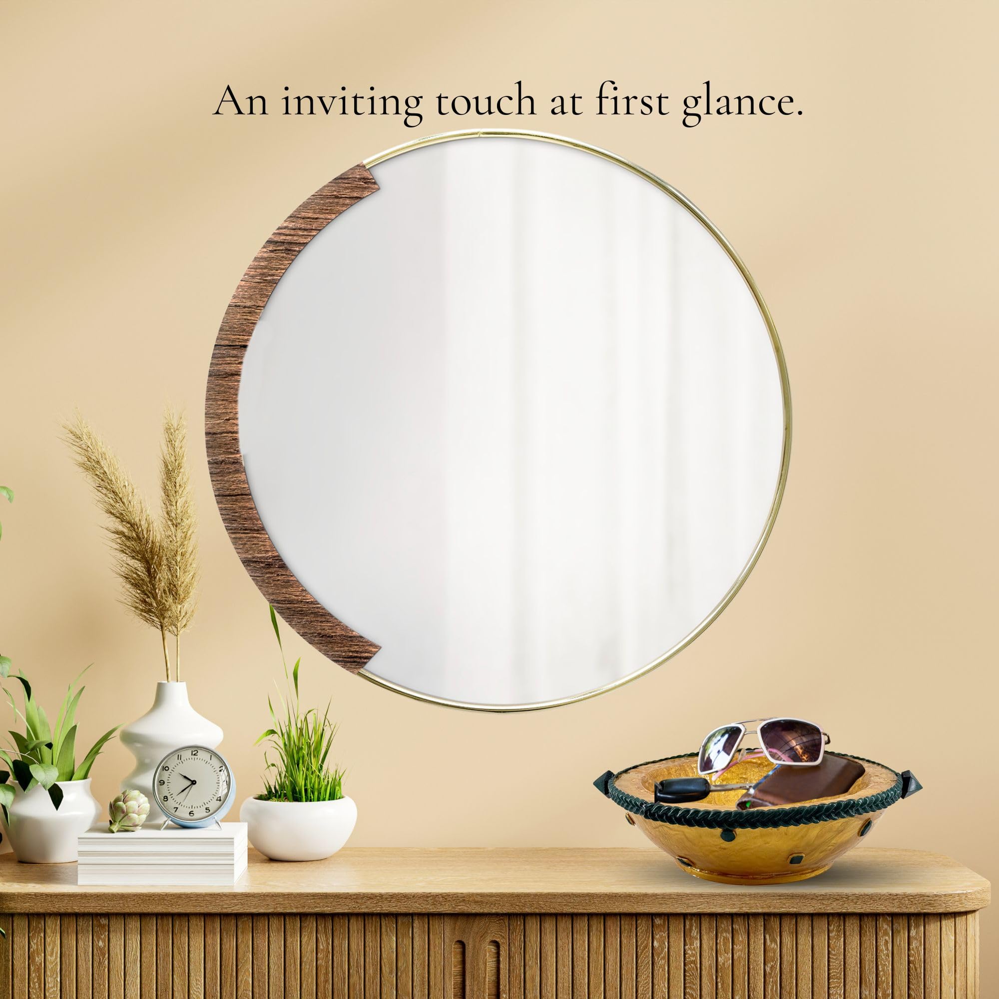 Serving Bowl with Stone Accents - Gold with Green Stone