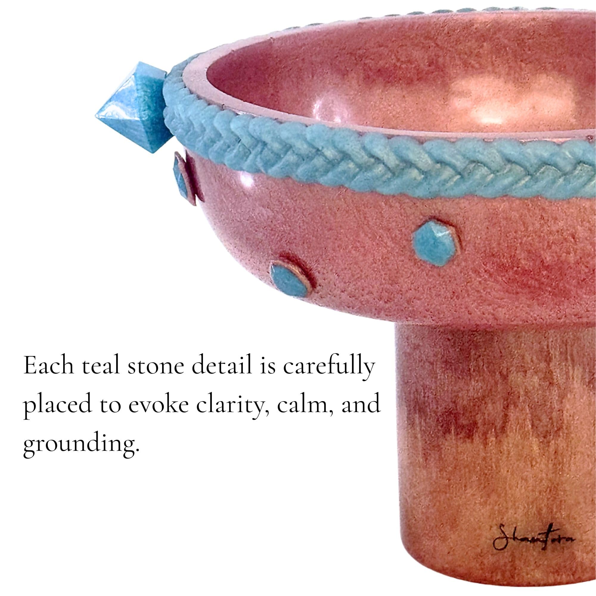 Pedestal Serving Bowl with Stone Accents - Rose Gold with Teal Stone
