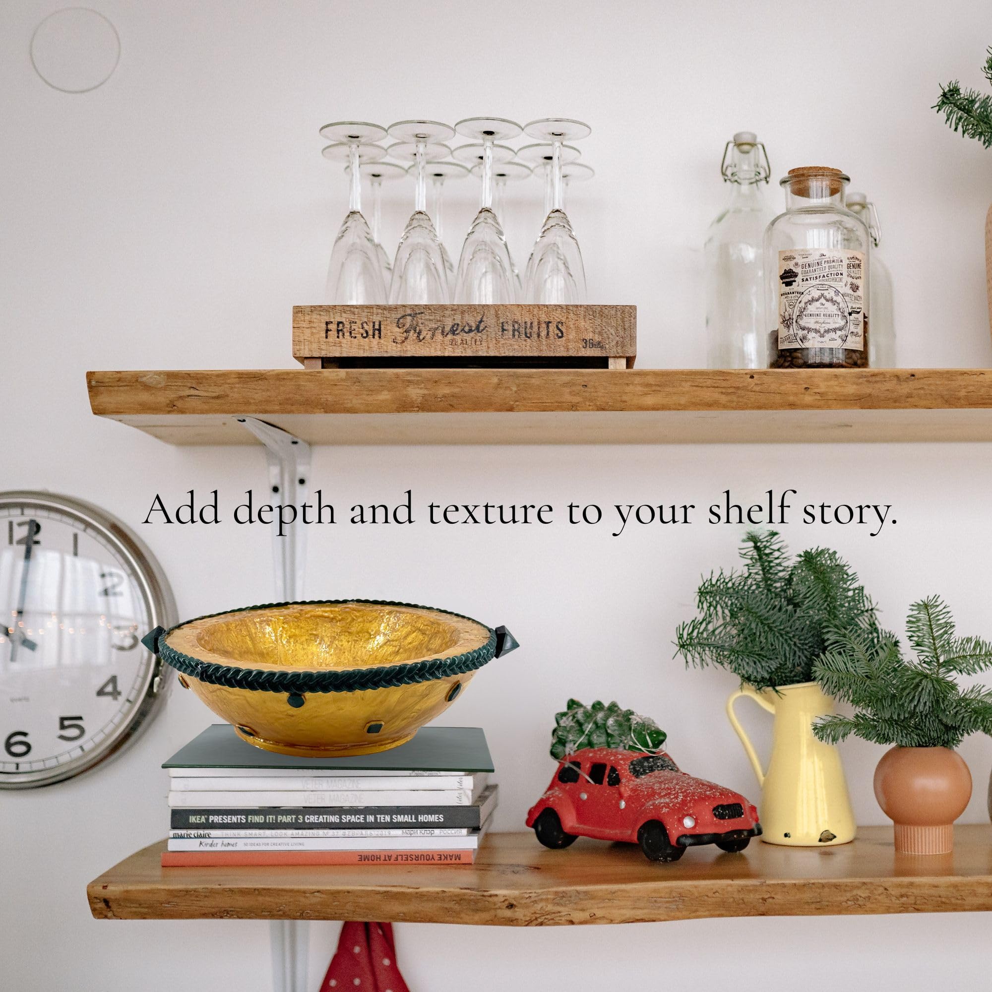 Serving Bowl with Stone Accents - Gold with Green Stone